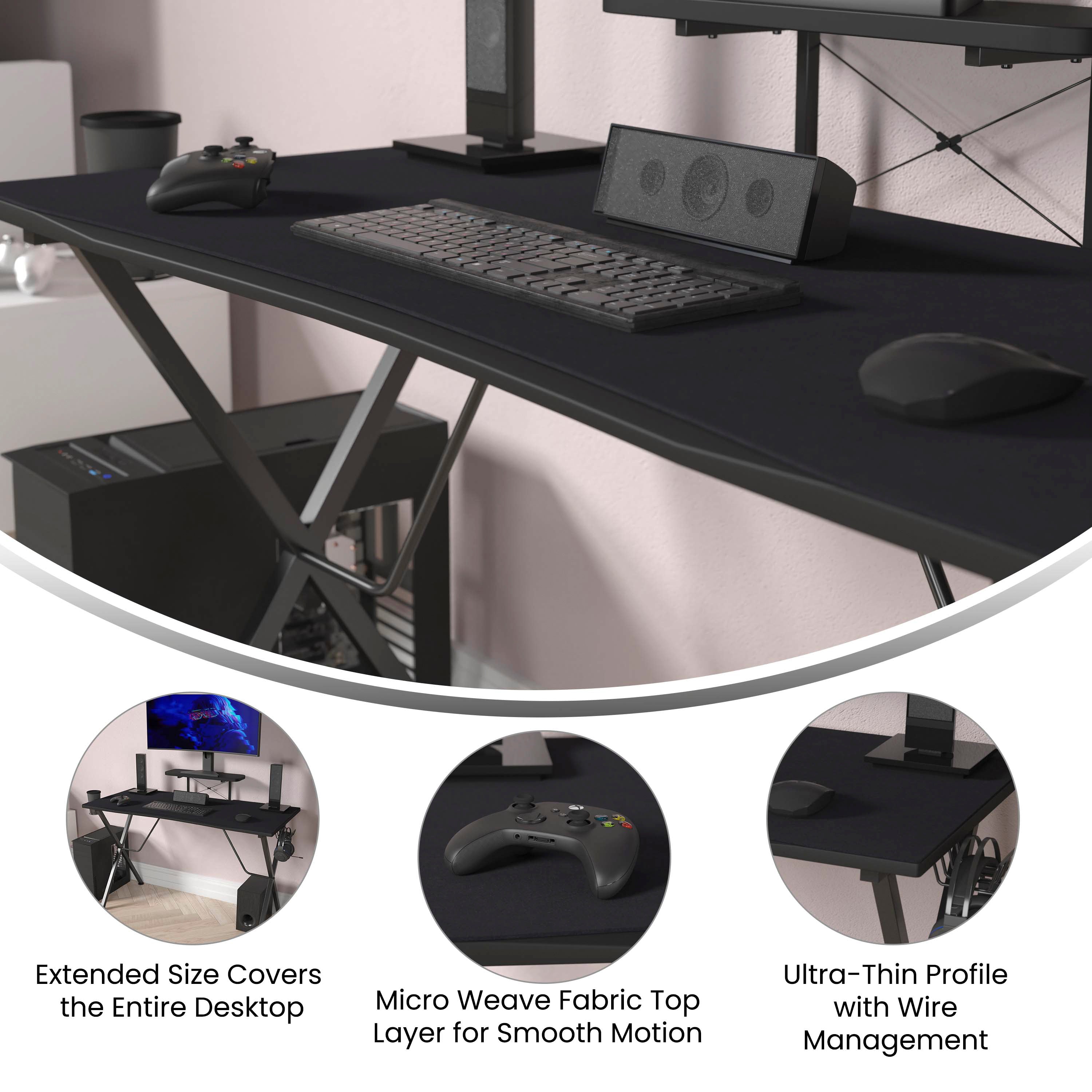 Mallot Black Mega Size Extended Gaming Mouse Pad with Anti-Slip Rubber Base & Micro Weave Top, Large Home Office Desk Mat, 45.75"W x 23.75"D x .125"H