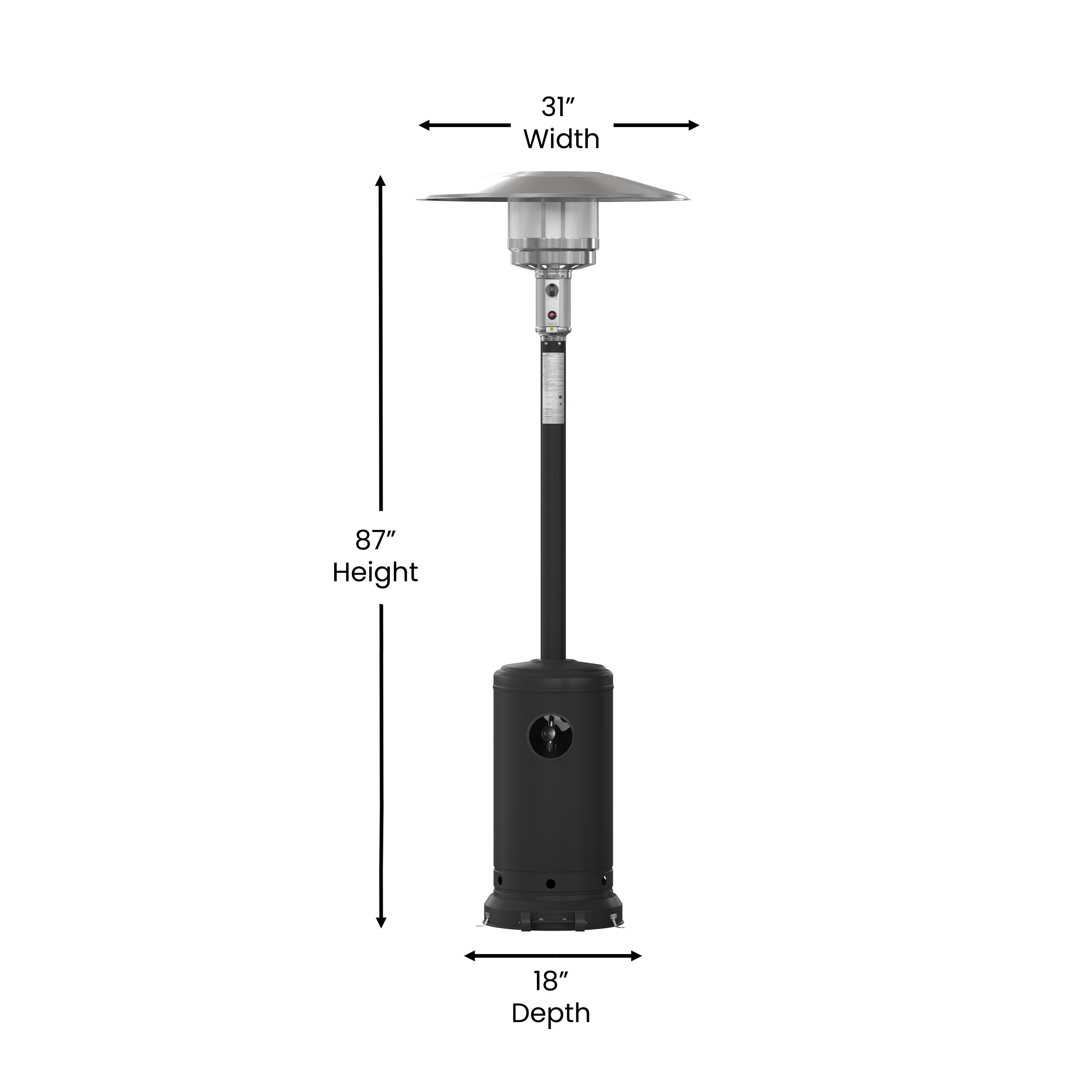 Sol Patio Outdoor Heating-Black Stainless Steel 40,000 BTU Propane Heater with Wheels-Commercial & Residential Use-7.5 Feet Tall