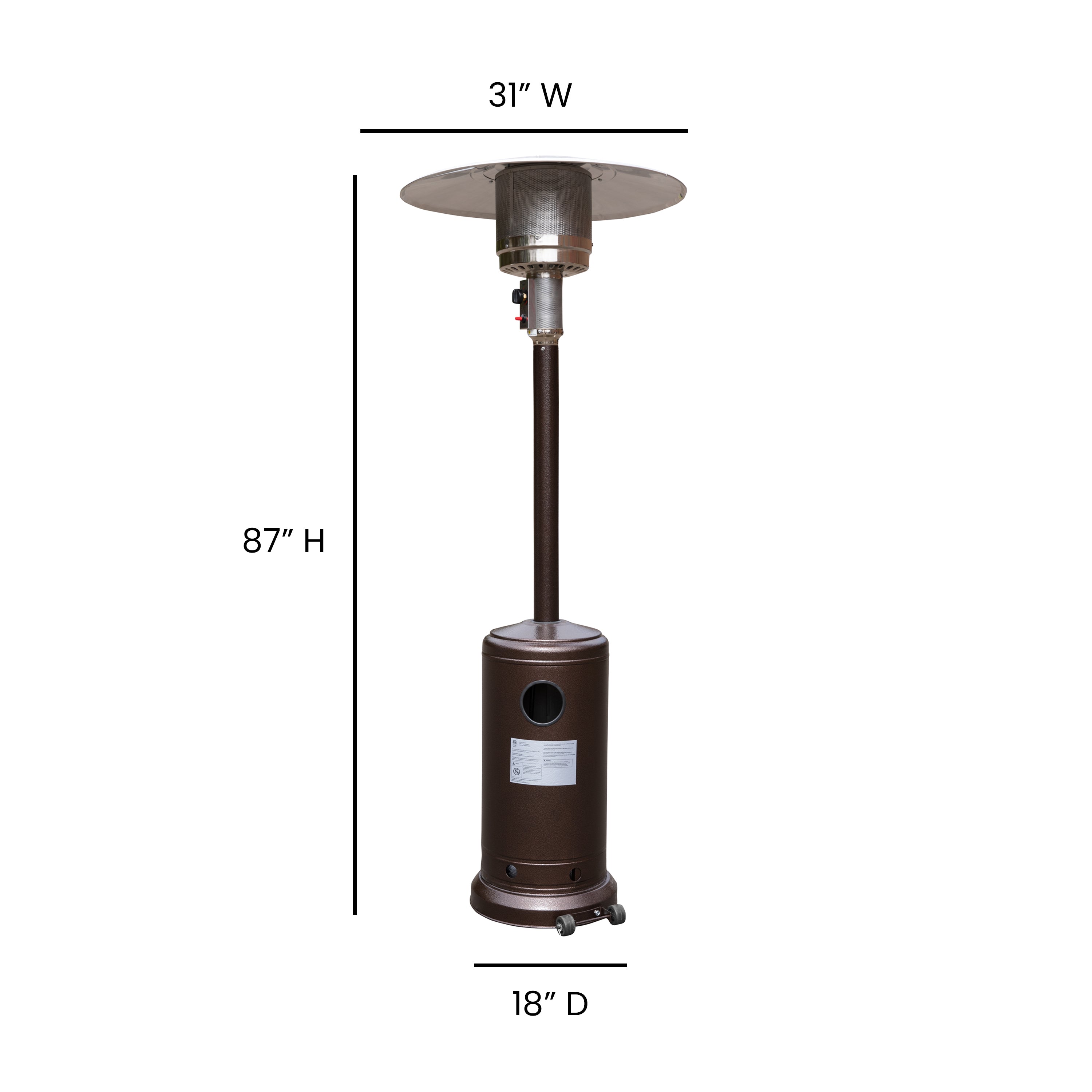 Sol Patio Outdoor Heating-Bronze Stainless Steel 40,000 BTU Propane Heater with Wheels-Commercial & Residential Use-7.5 Feet Tall