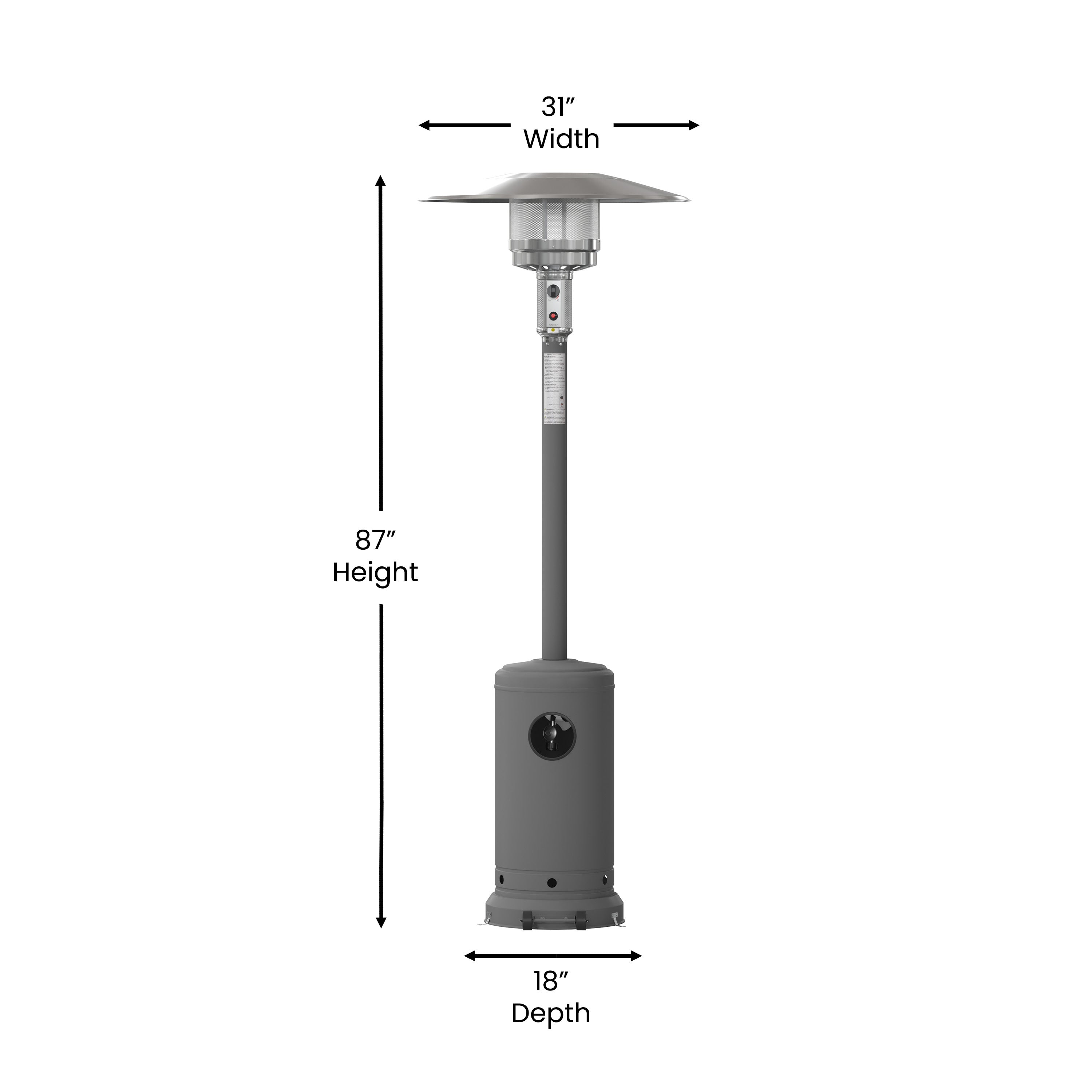 Sol Patio Outdoor Heating-Slate Gray Stainless Steel 40,000 BTU Propane Heater with Wheels-Commercial & Residential Use-7.5 Feet Tall
