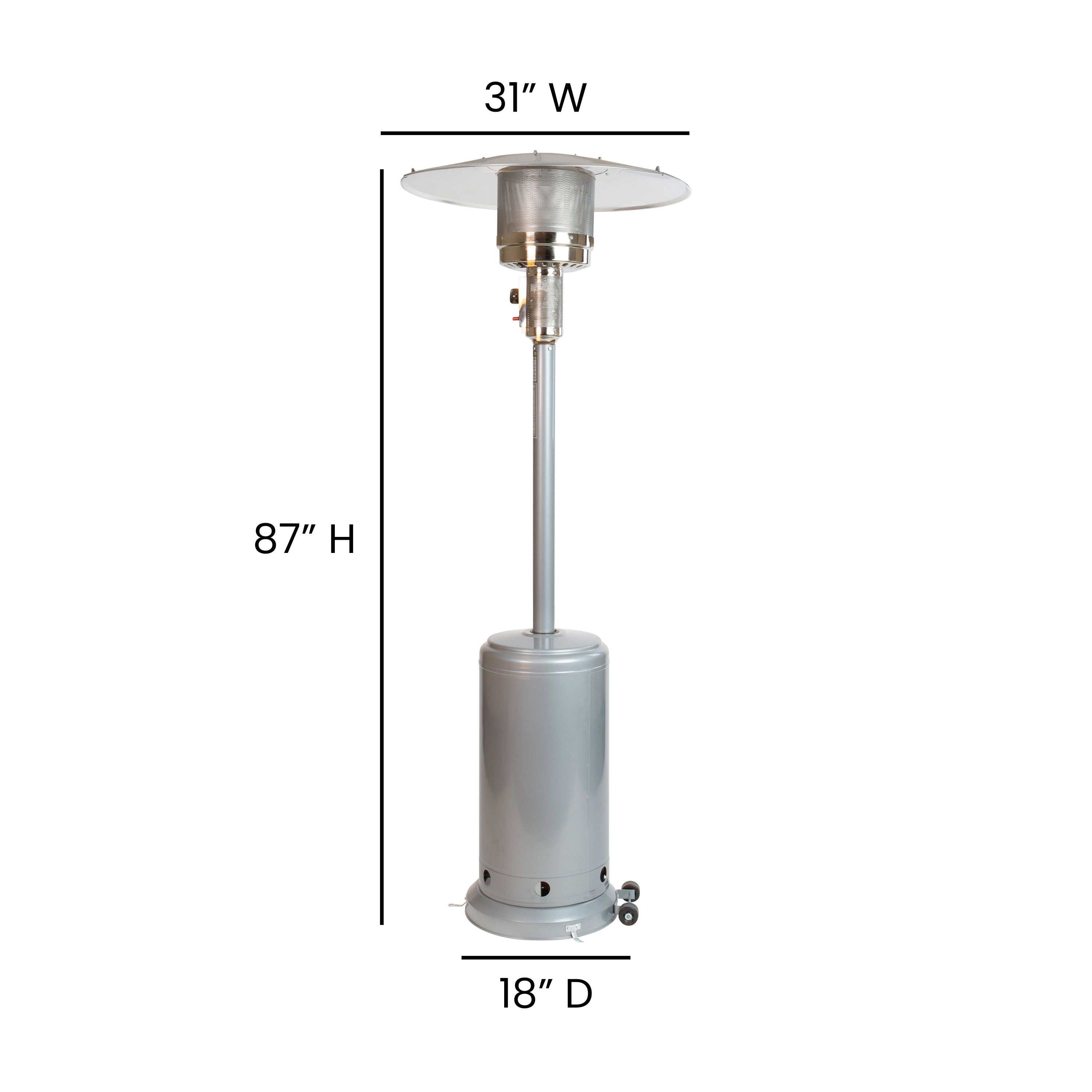 Sol Patio Outdoor Heating-Silver Stainless Steel 40,000 BTU Propane Heater with Wheels-Commercial & Residential Use-7.5 Feet Tall