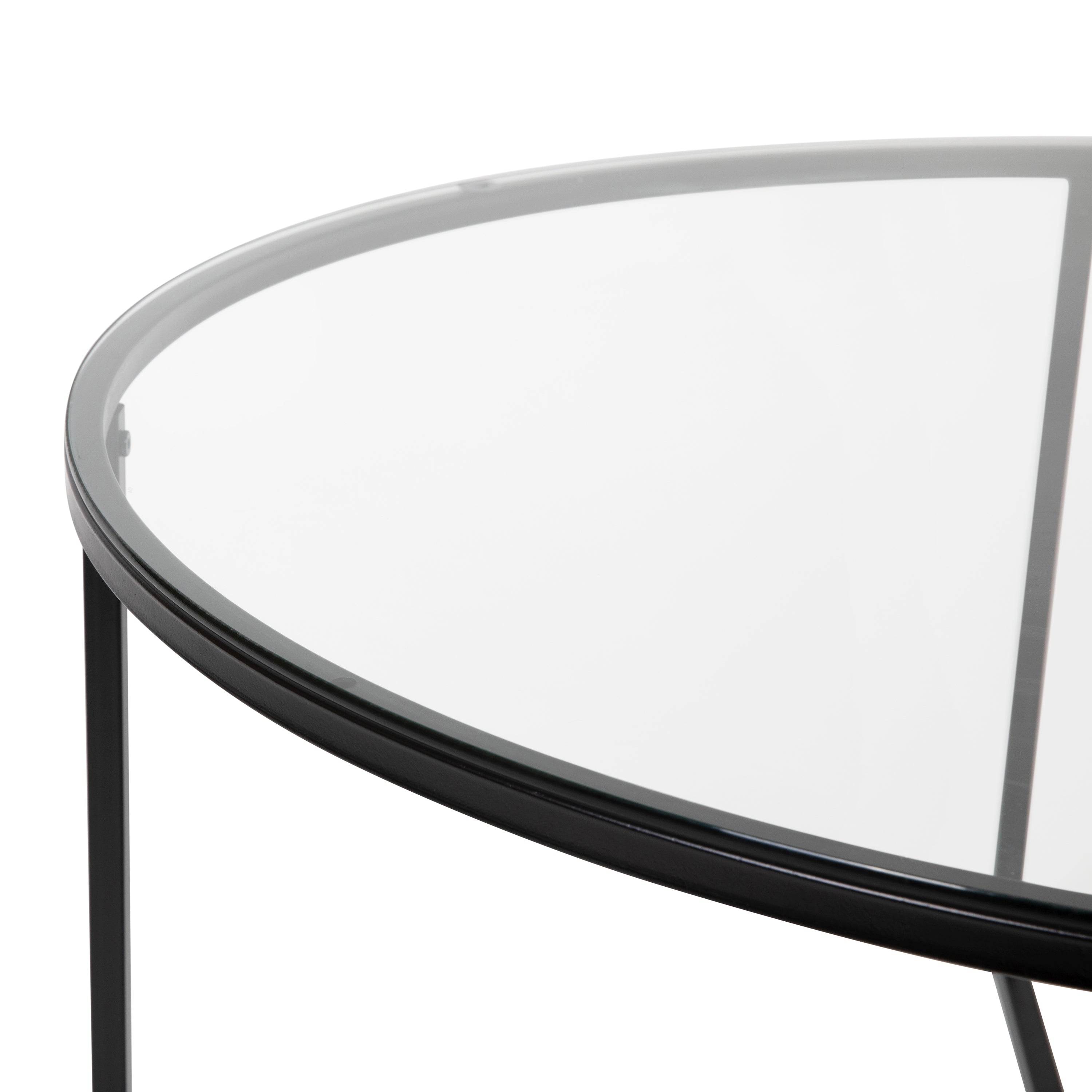 Greenwich Collection Coffee Table - Modern Clear Glass Accent Table with Crisscross Matte Black Frame