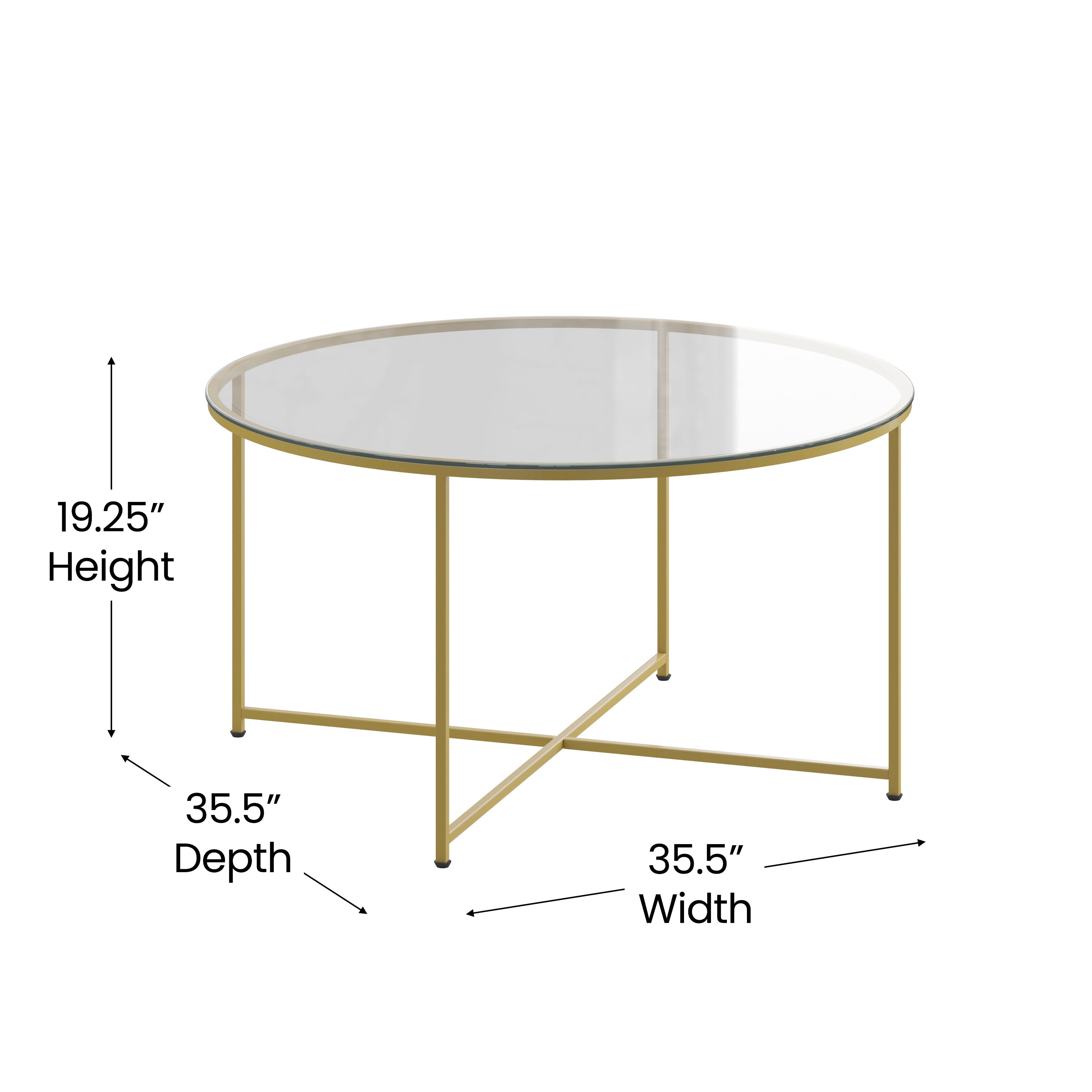 Greenwich Collection Coffee Table - Modern Clear Glass Accent Table with Crisscross Brushed Gold Frame
