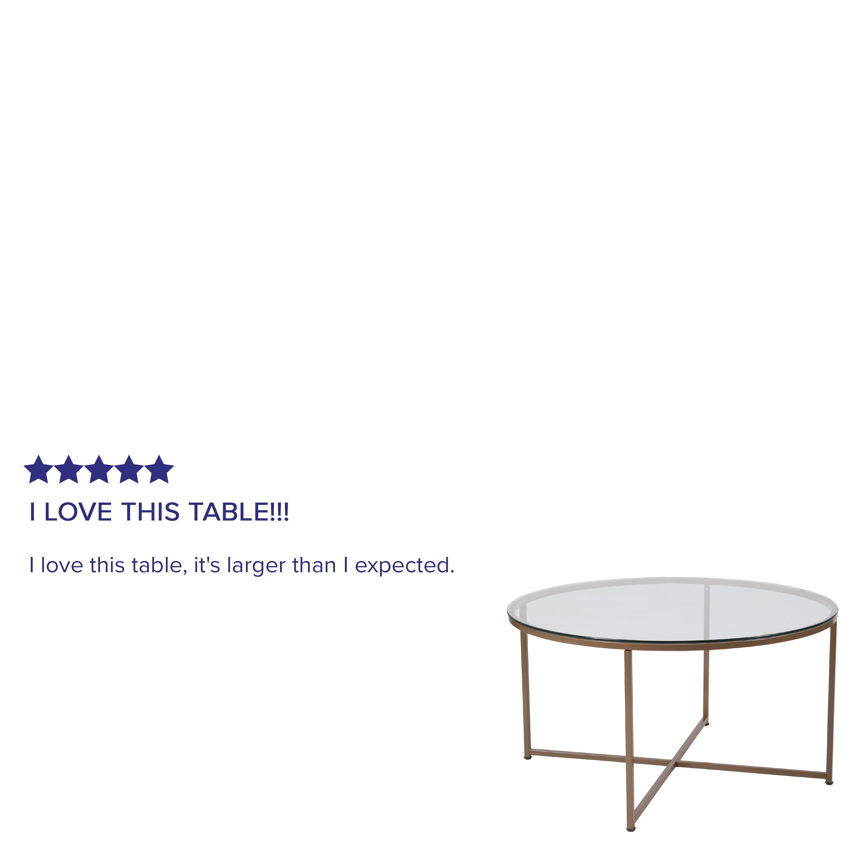 Greenwich Collection Coffee Table - Modern Clear Glass Accent Table with Crisscross Brushed Gold Frame
