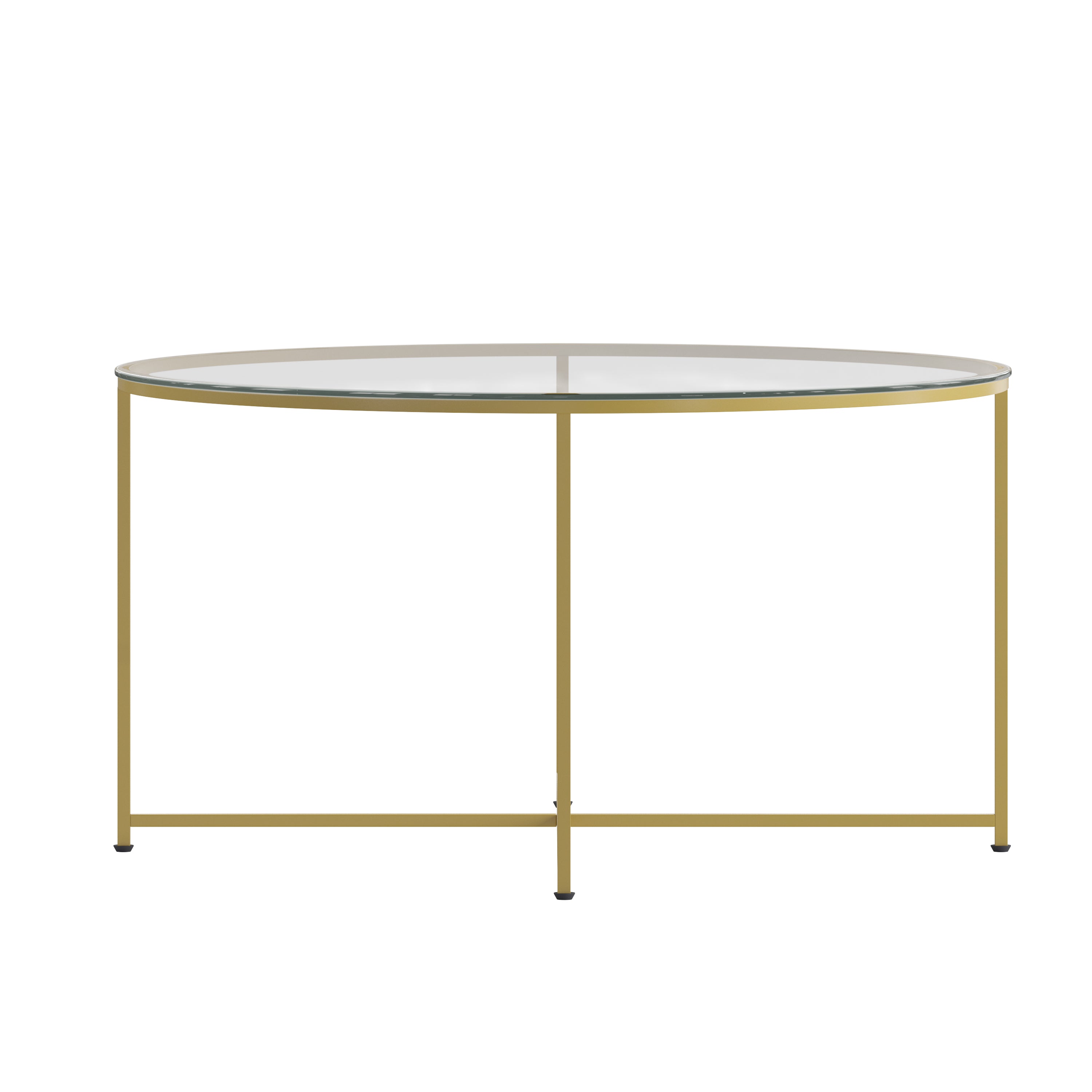 Greenwich Collection Coffee Table - Modern Clear Glass Accent Table with Crisscross Brushed Gold Frame