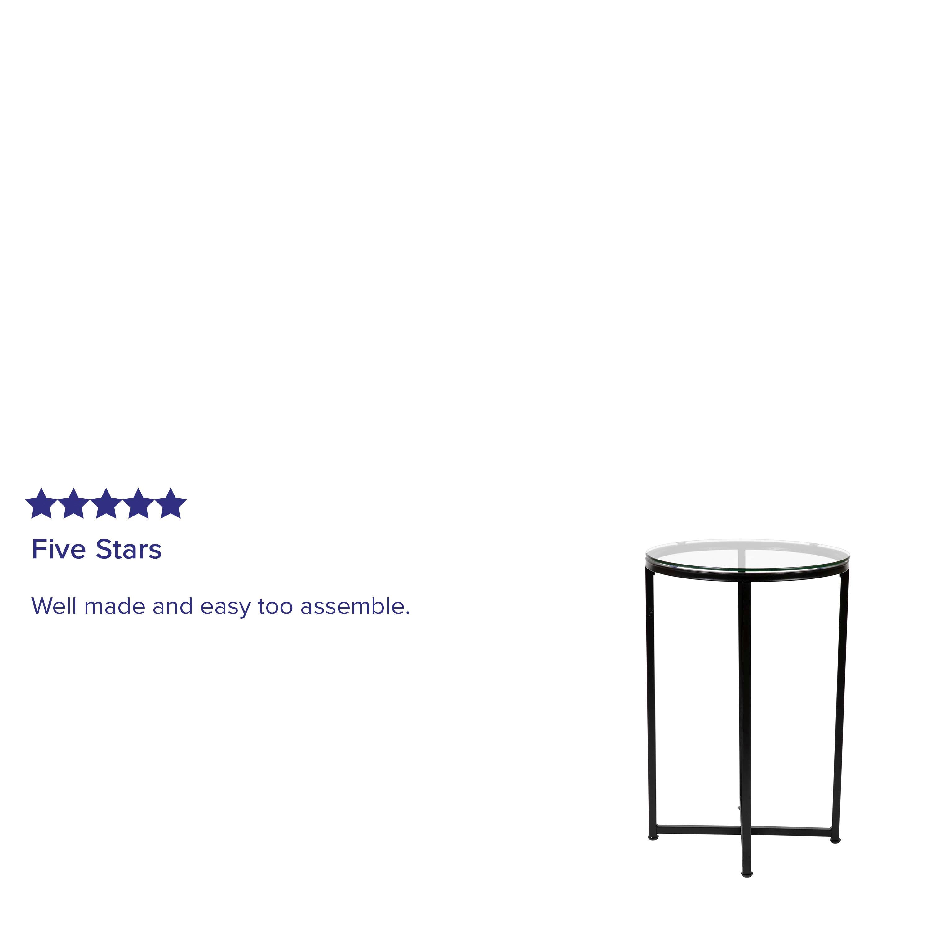 Greenwich Collection End Table - Modern Clear Glass Accent Table with Crisscross Matte Black Frame