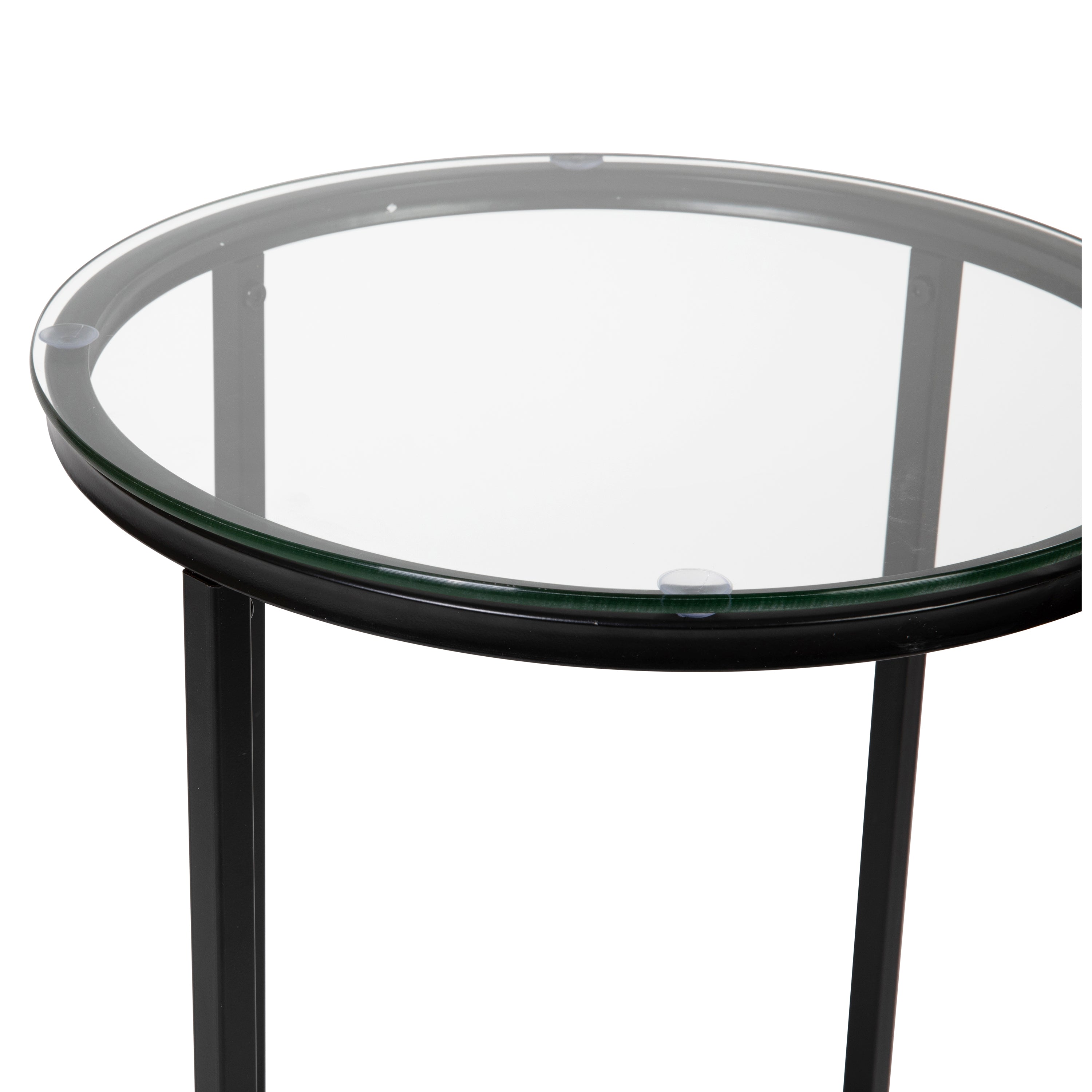 Greenwich Collection End Table - Modern Clear Glass Accent Table with Crisscross Matte Black Frame