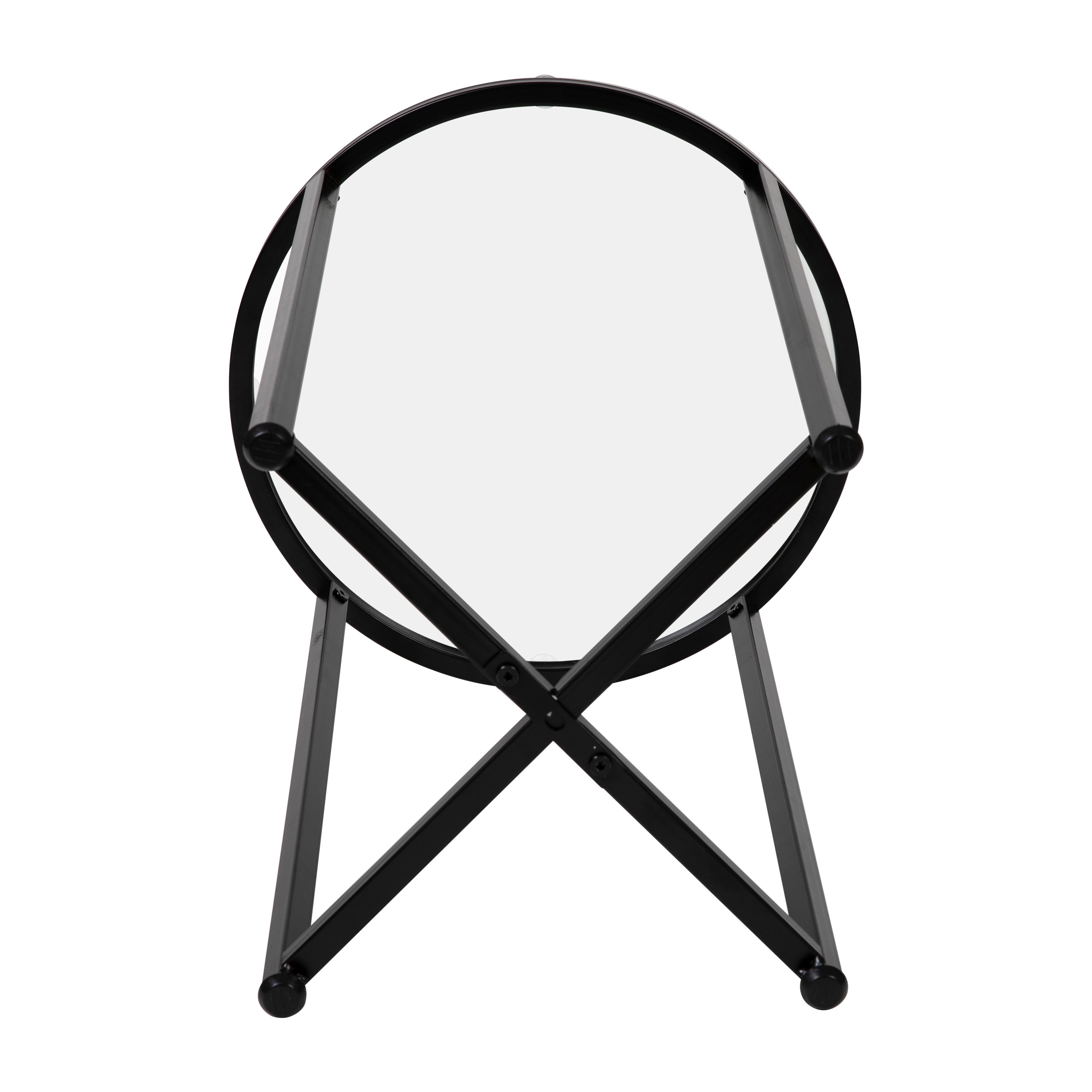 Greenwich Collection End Table - Modern Clear Glass Accent Table with Crisscross Matte Black Frame
