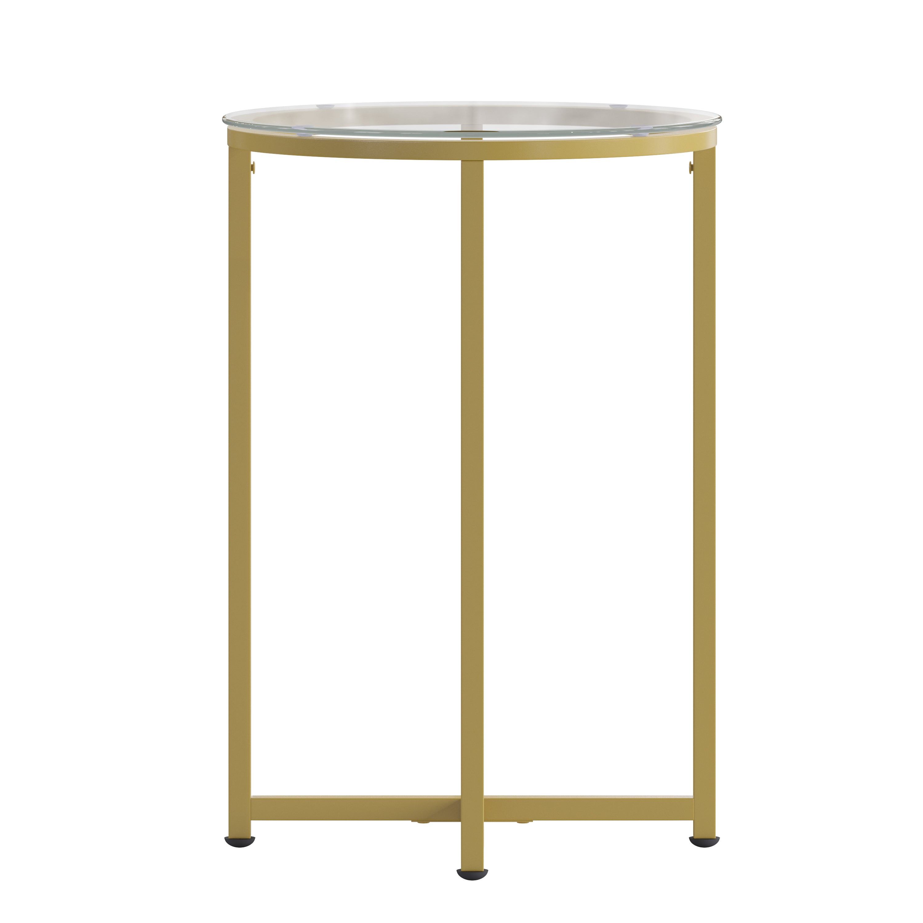 Greenwich Collection End Table - Modern Clear Glass Accent Table with Crisscross Brushed Gold Frame