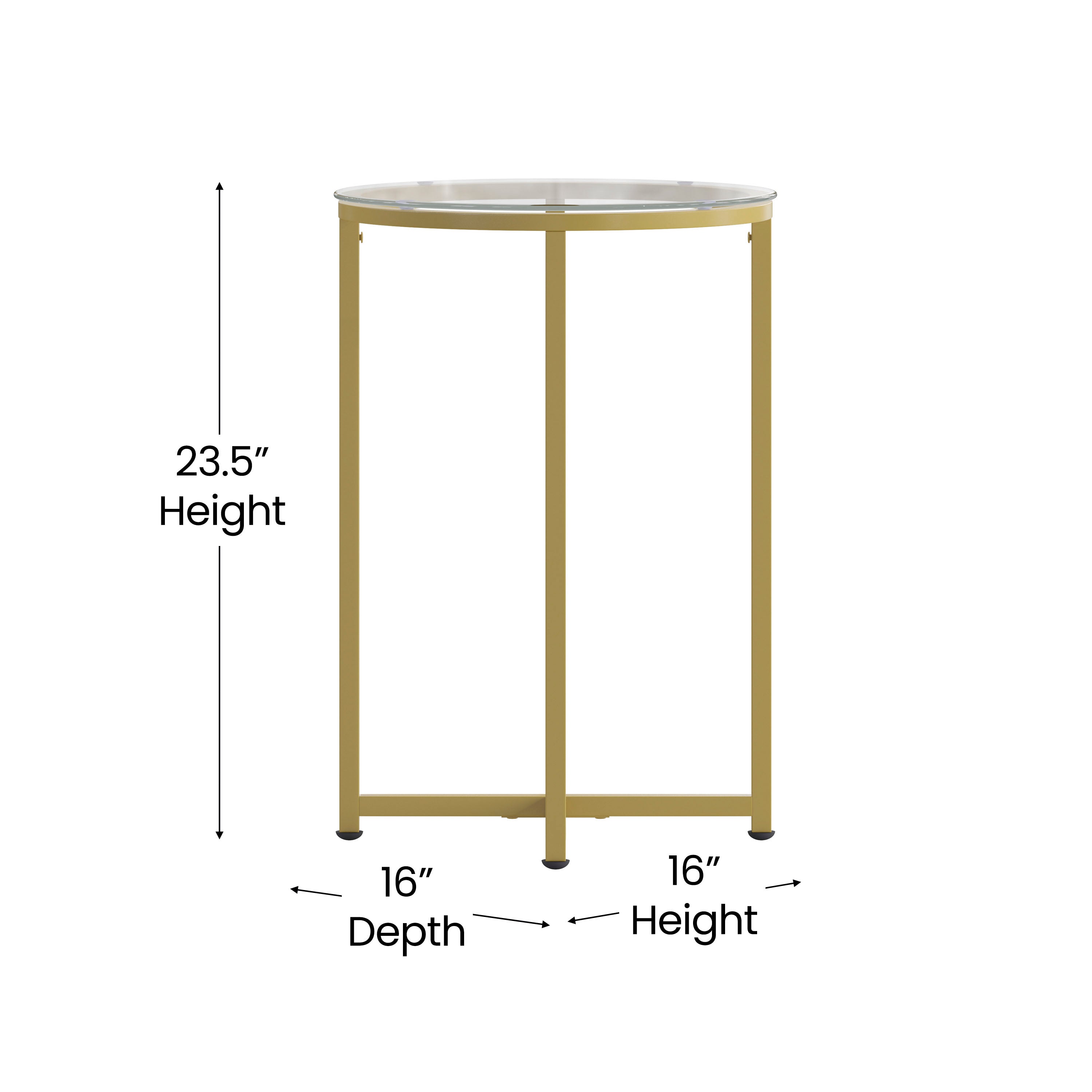 Greenwich Collection End Table - Modern Clear Glass Accent Table with Crisscross Brushed Gold Frame