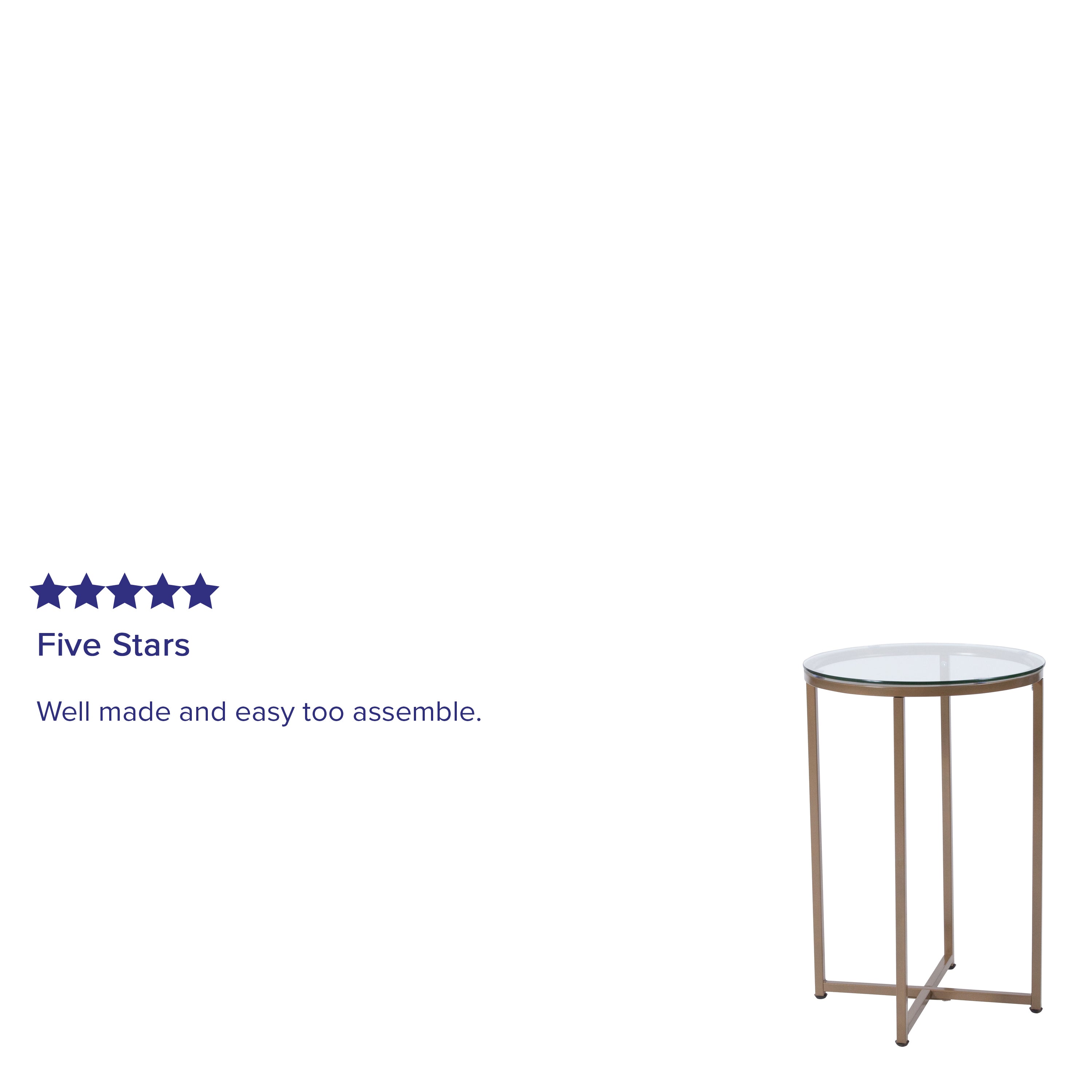 Greenwich Collection End Table - Modern Clear Glass Accent Table with Crisscross Brushed Gold Frame