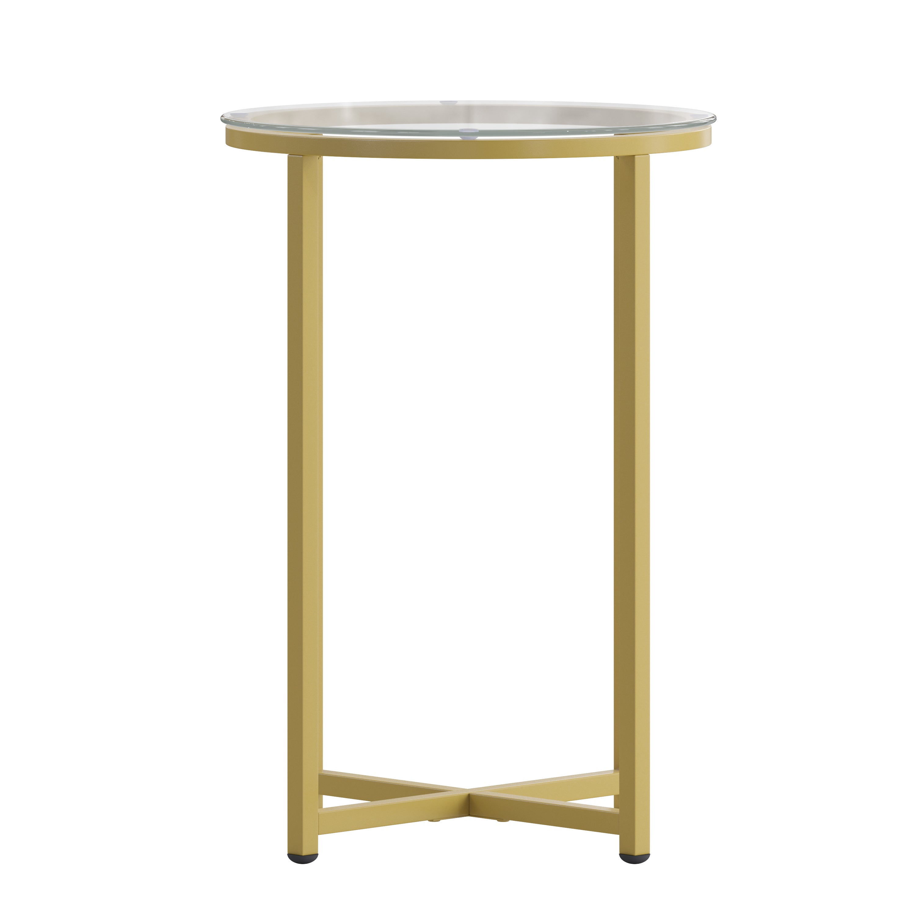 Greenwich Collection End Table - Modern Clear Glass Accent Table with Crisscross Brushed Gold Frame