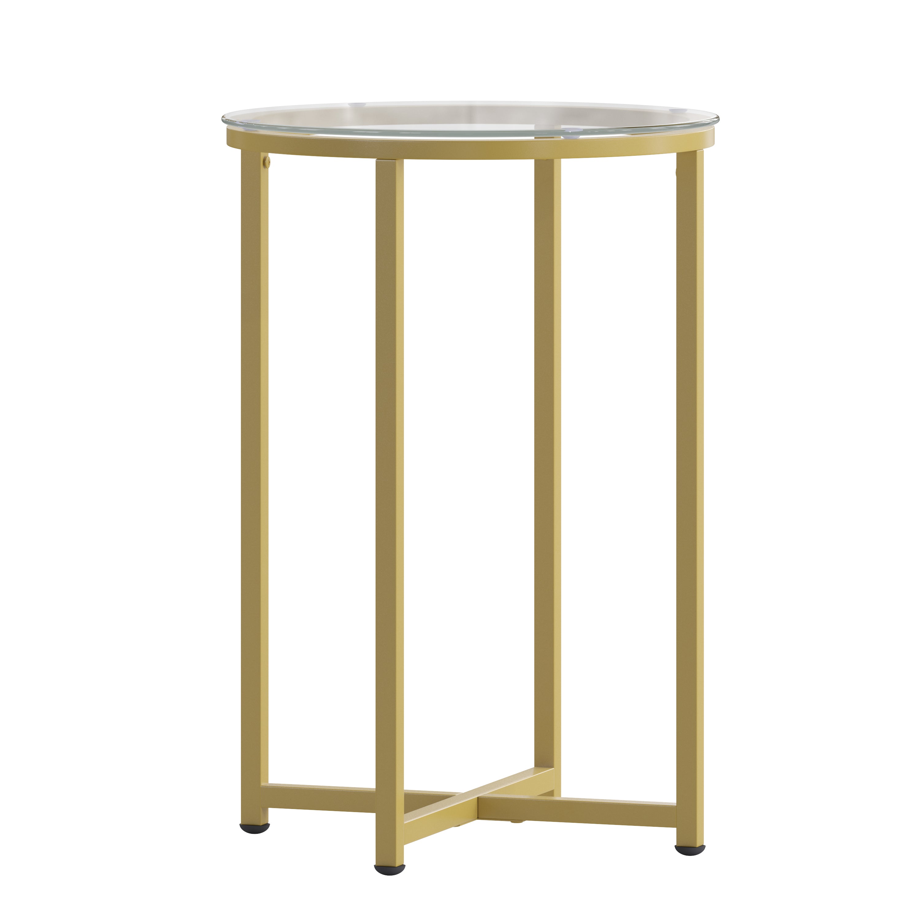 Greenwich Collection End Table - Modern Clear Glass Accent Table with Crisscross Brushed Gold Frame