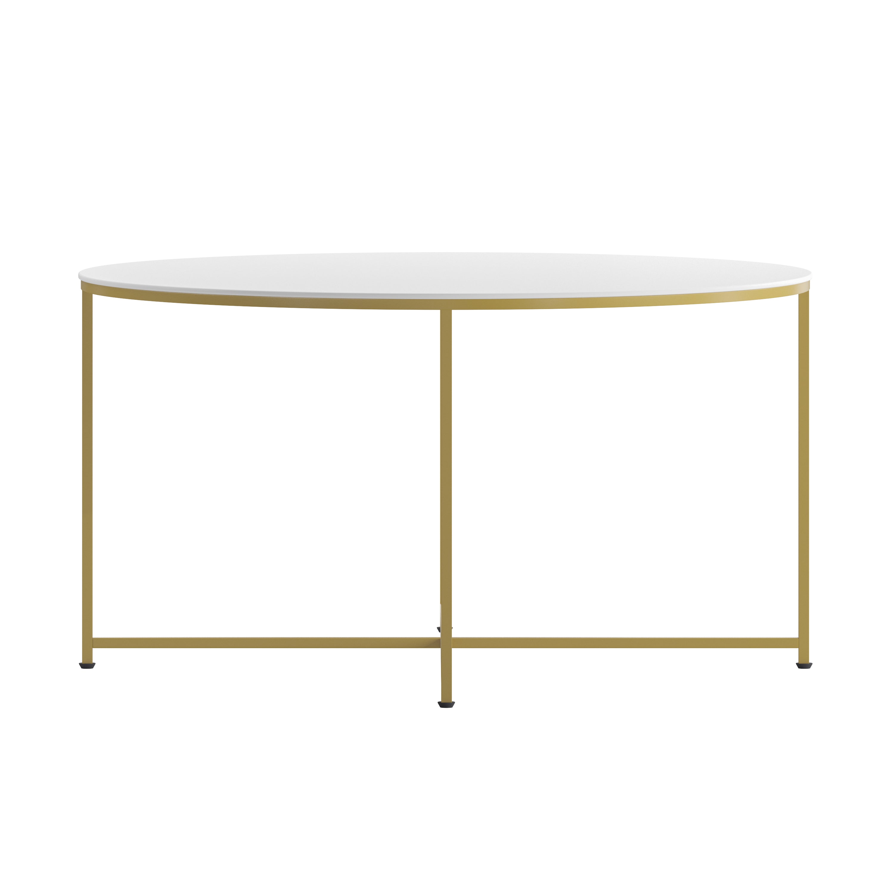 Hampstead Collection Coffee Table - Modern White Finish Accent Table with Crisscross Brushed Gold Frame