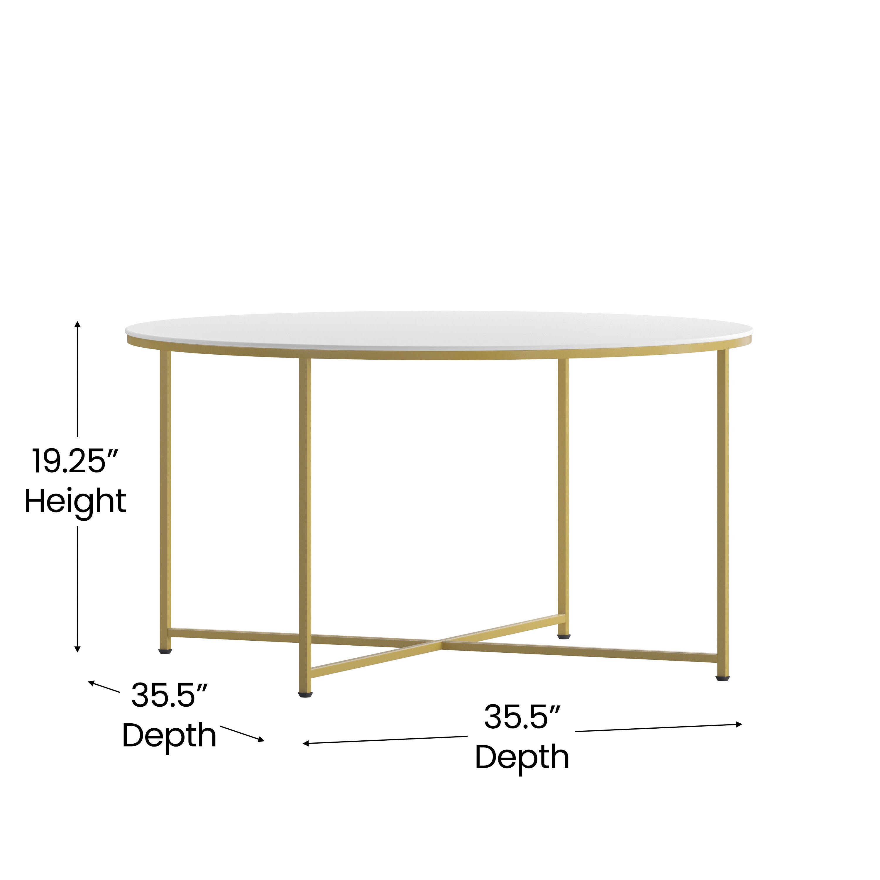 Hampstead Collection Coffee Table - Modern White Finish Accent Table with Crisscross Brushed Gold Frame