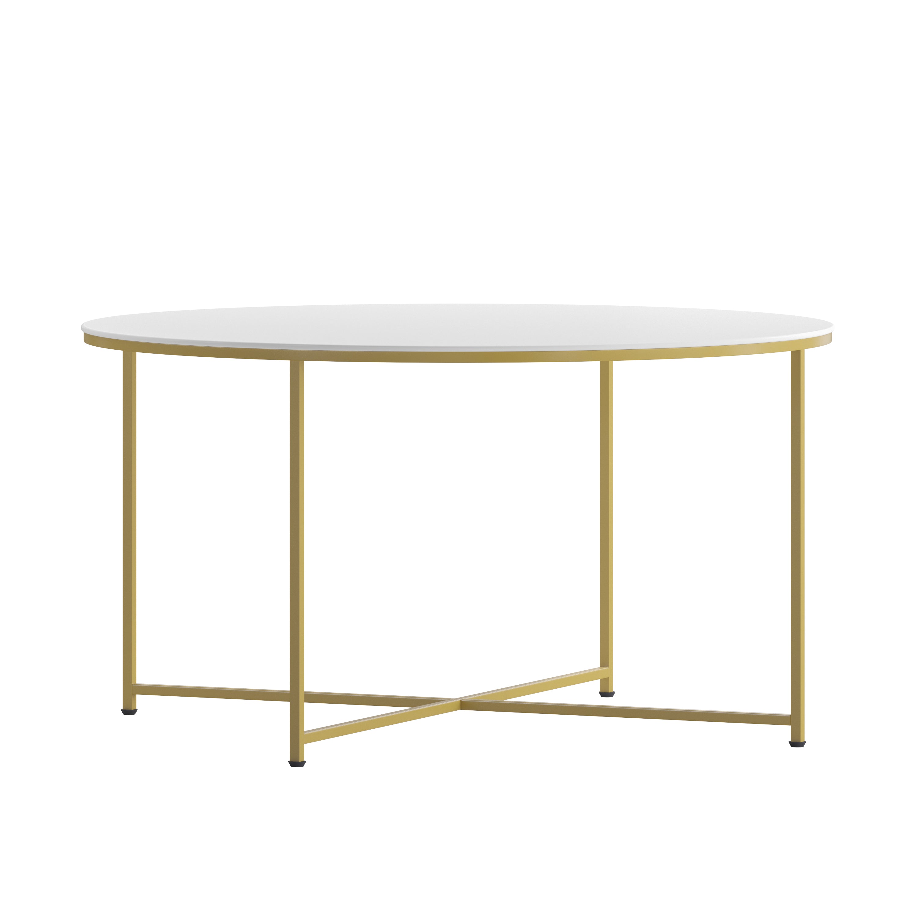 Hampstead Collection Coffee Table - Modern White Finish Accent Table with Crisscross Brushed Gold Frame