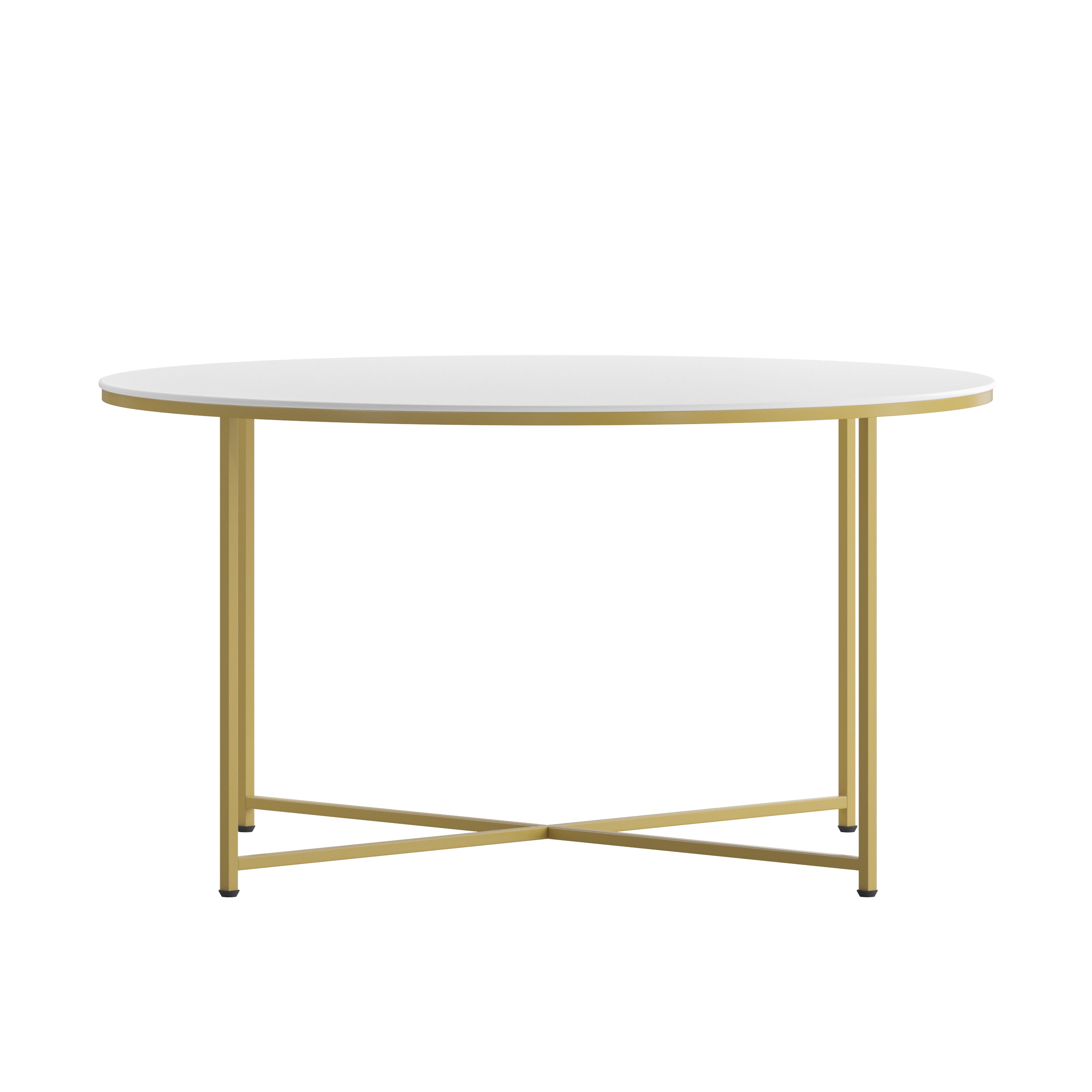 Hampstead Collection Coffee Table - Modern White Finish Accent Table with Crisscross Brushed Gold Frame