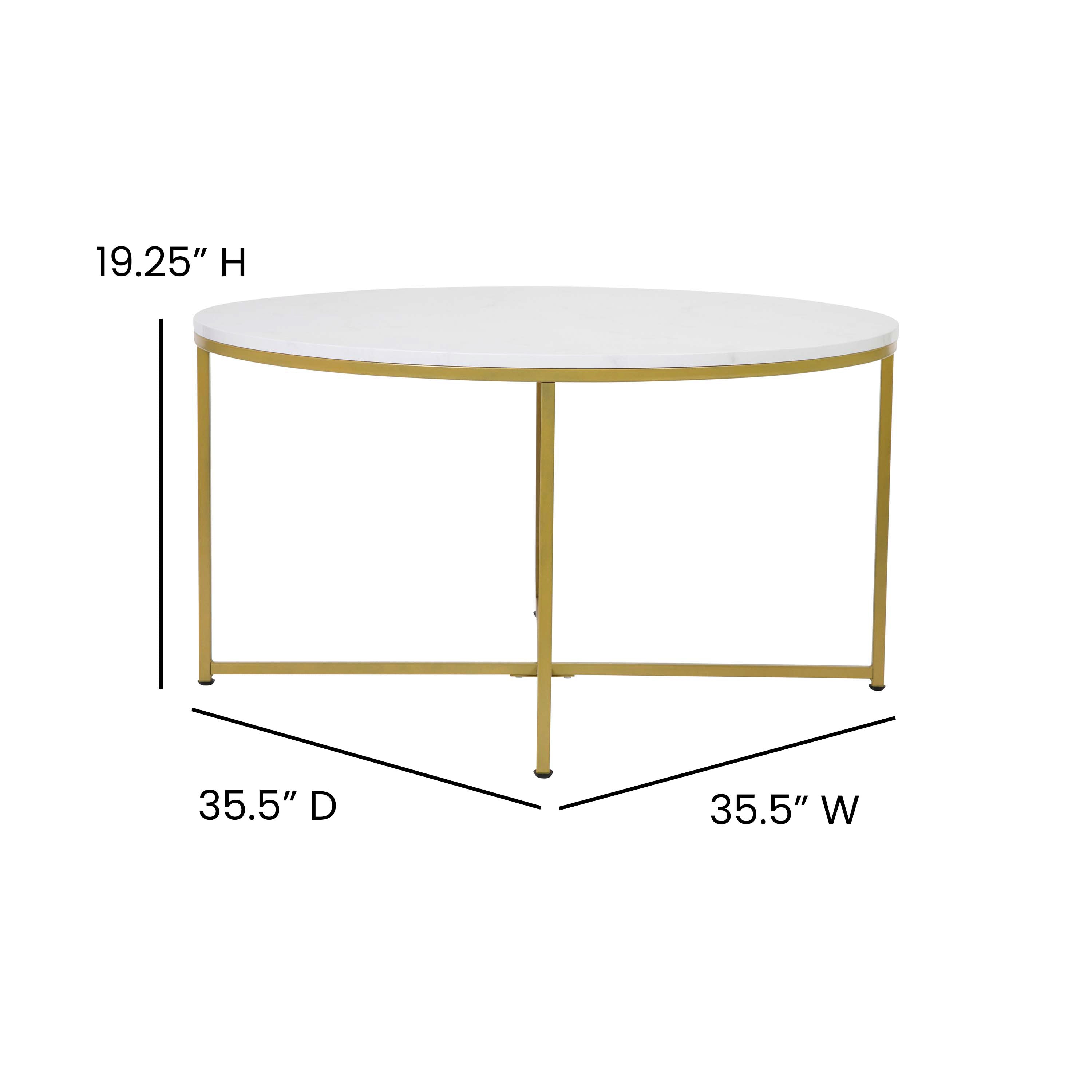 Hampstead Collection Coffee Table - Modern White Marble Finish Accent Table with Crisscross Brushed Gold Frame