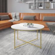 Hampstead Collection Coffee Table - Modern White Marble Finish Accent Table with Crisscross Brushed Gold Frame