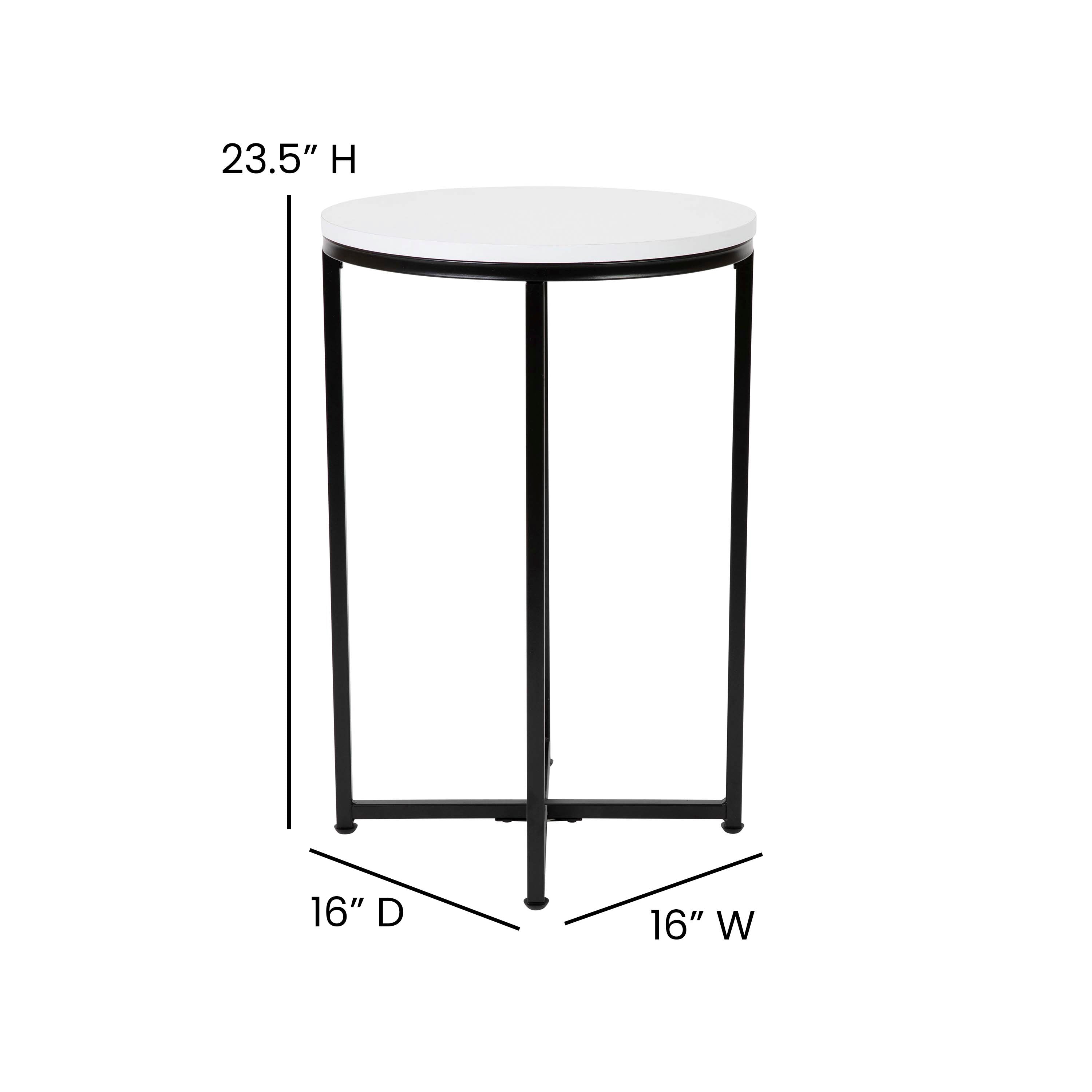 Hampstead Collection End Table - Modern White Finish Accent Table with Crisscross Matte Black Frame