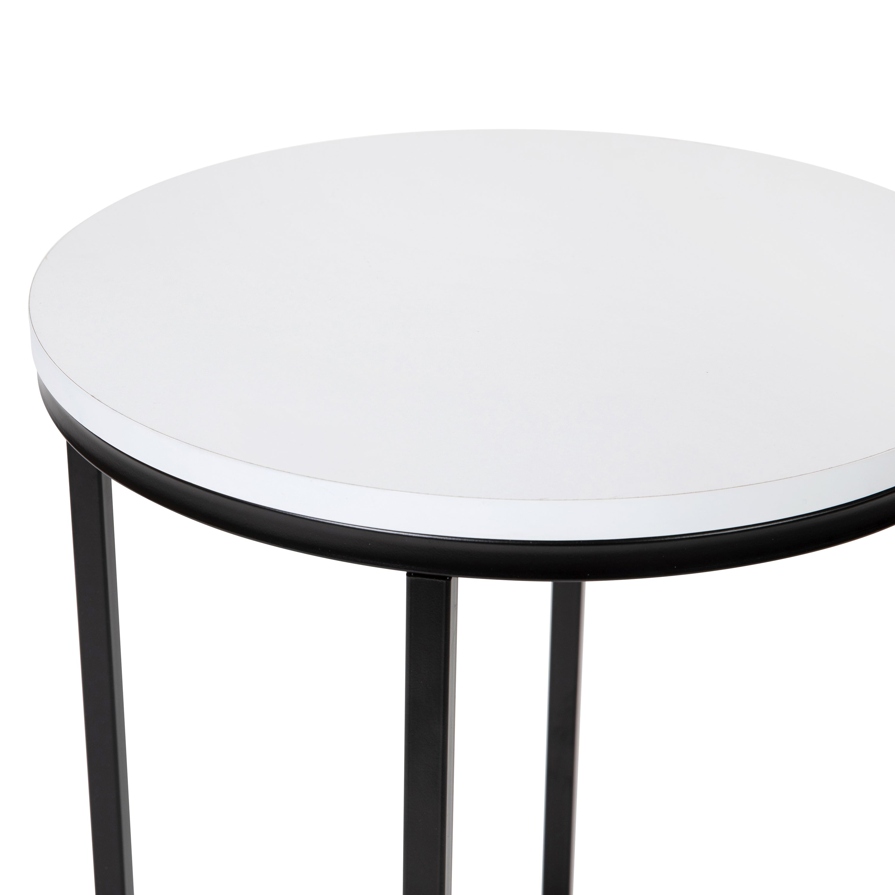 Hampstead Collection End Table - Modern White Finish Accent Table with Crisscross Matte Black Frame