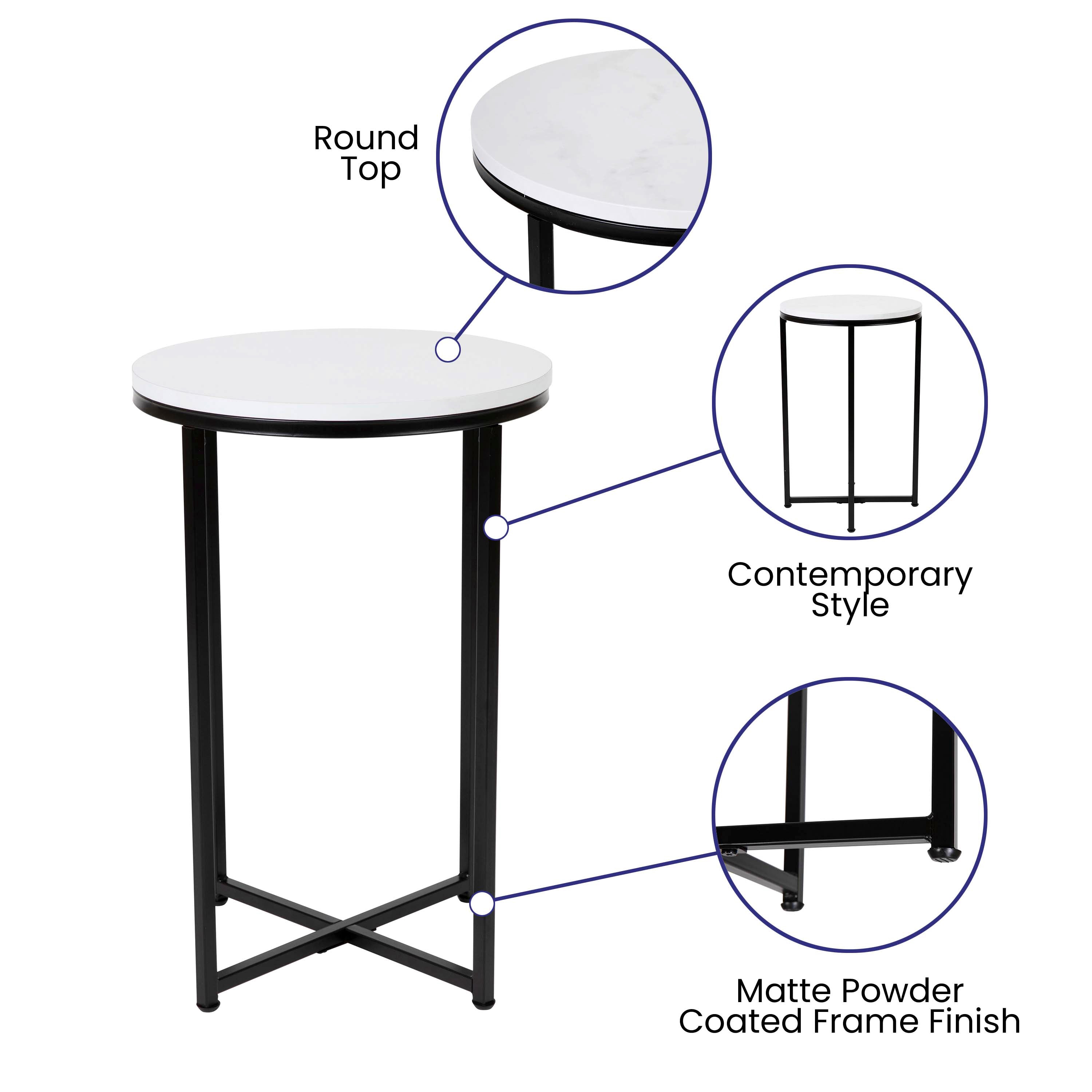 Hampstead Collection End Table - Modern White Finish Accent Table with Crisscross Matte Black Frame