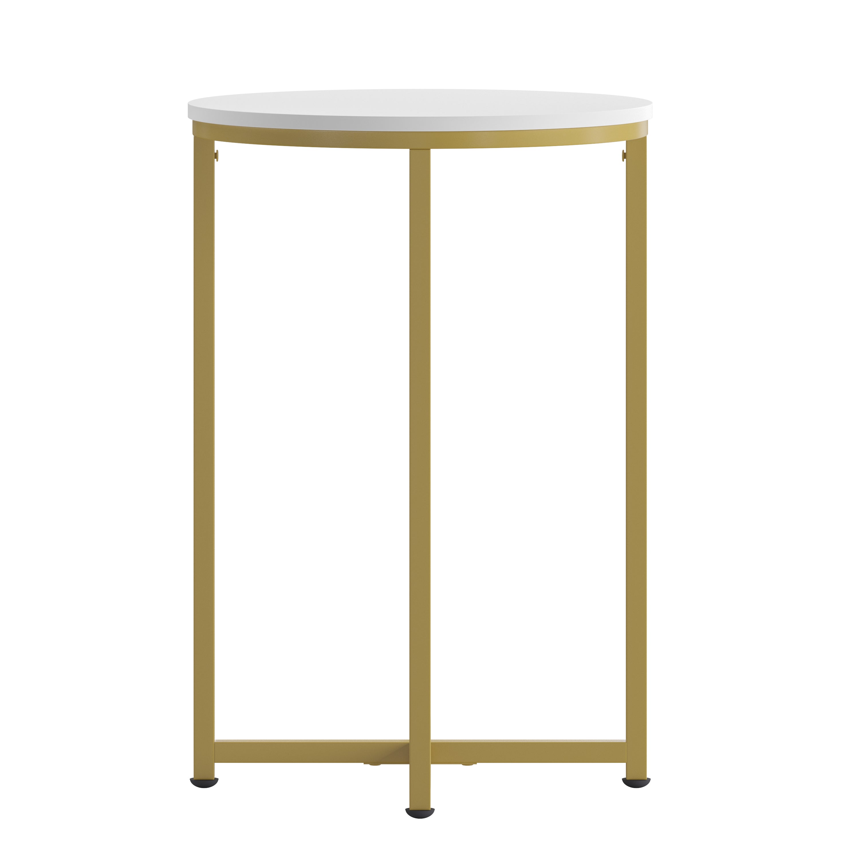 Hampstead Collection End Table - Modern White Finish Accent Table with Crisscross Brushed Gold Frame
