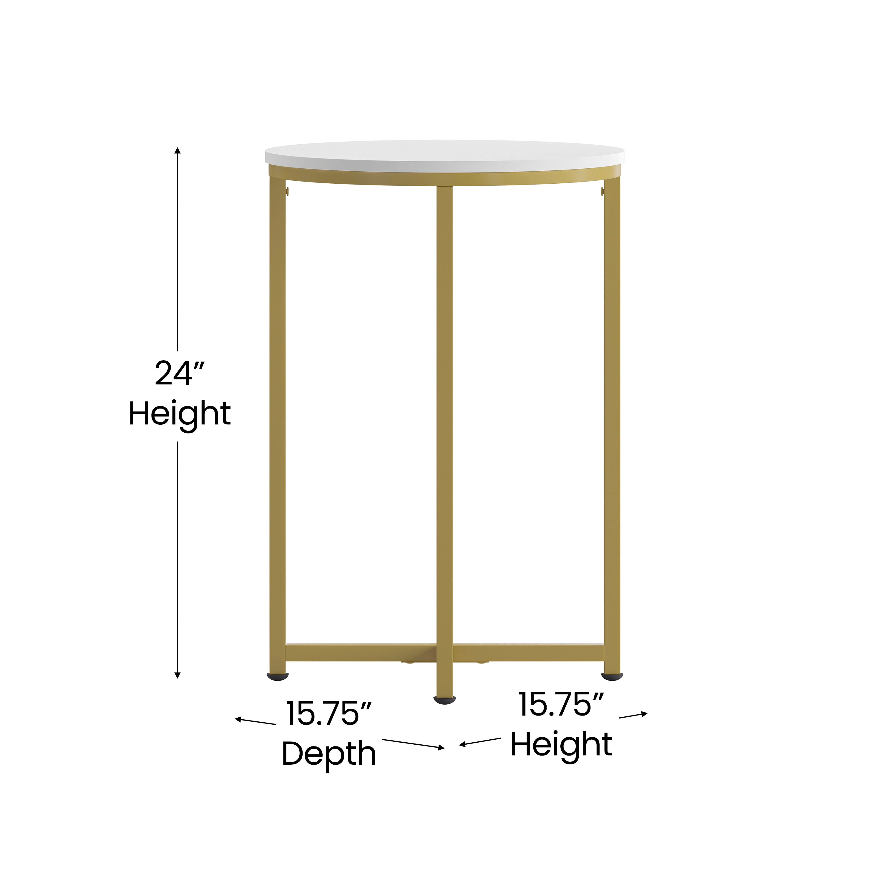 Hampstead Collection End Table - Modern White Finish Accent Table with Crisscross Brushed Gold Frame