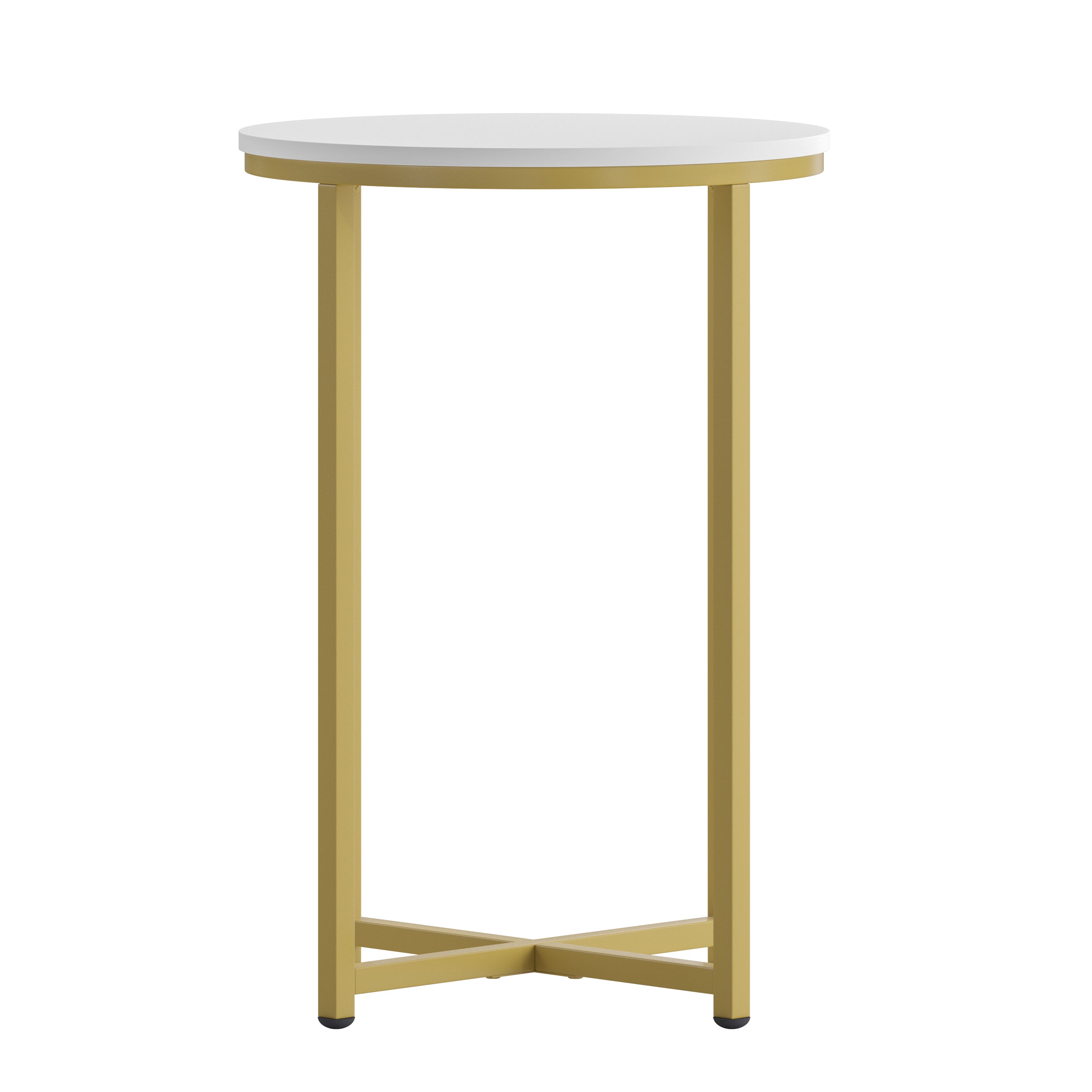 Hampstead Collection End Table - Modern White Finish Accent Table with Crisscross Brushed Gold Frame