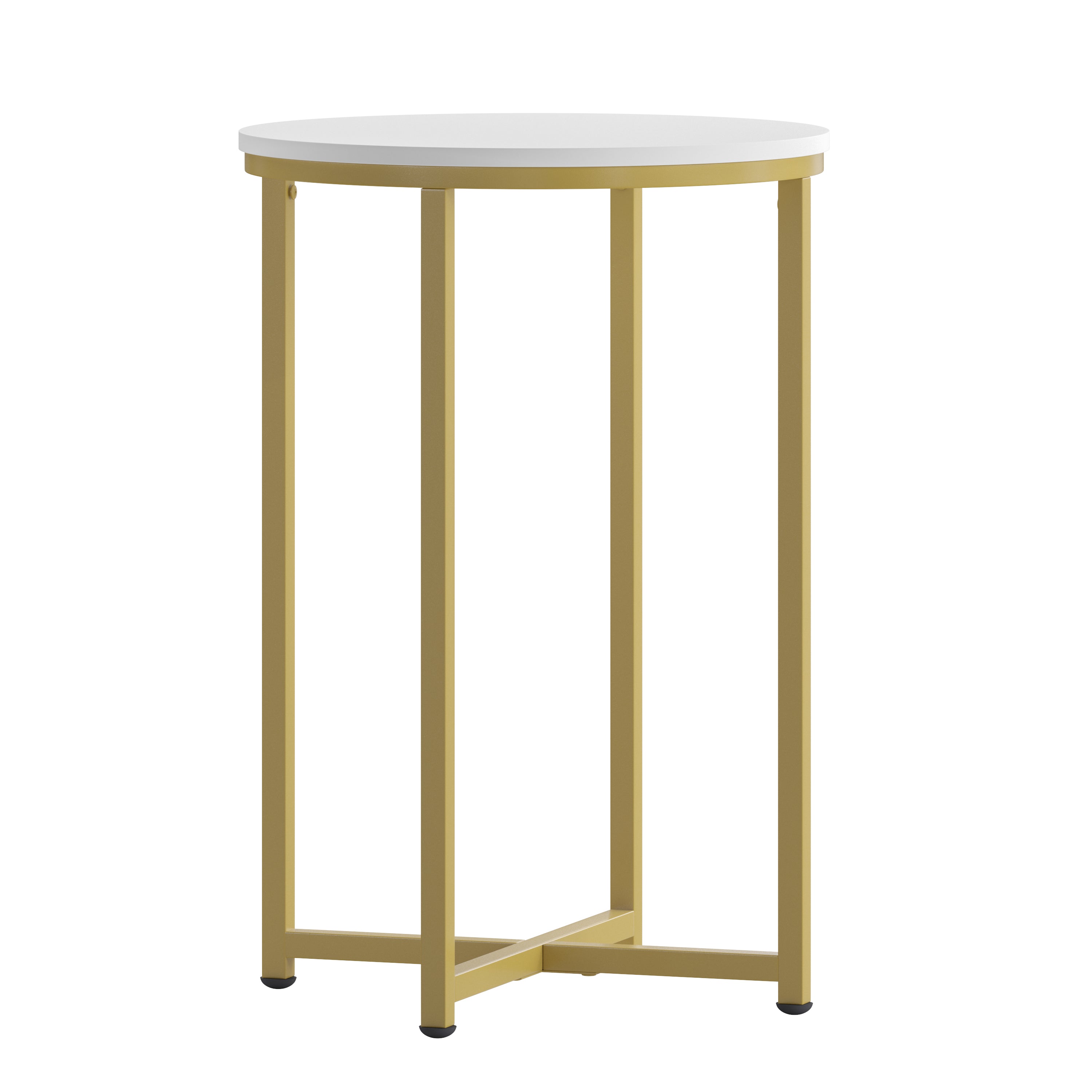 Hampstead Collection End Table - Modern White Finish Accent Table with Crisscross Brushed Gold Frame