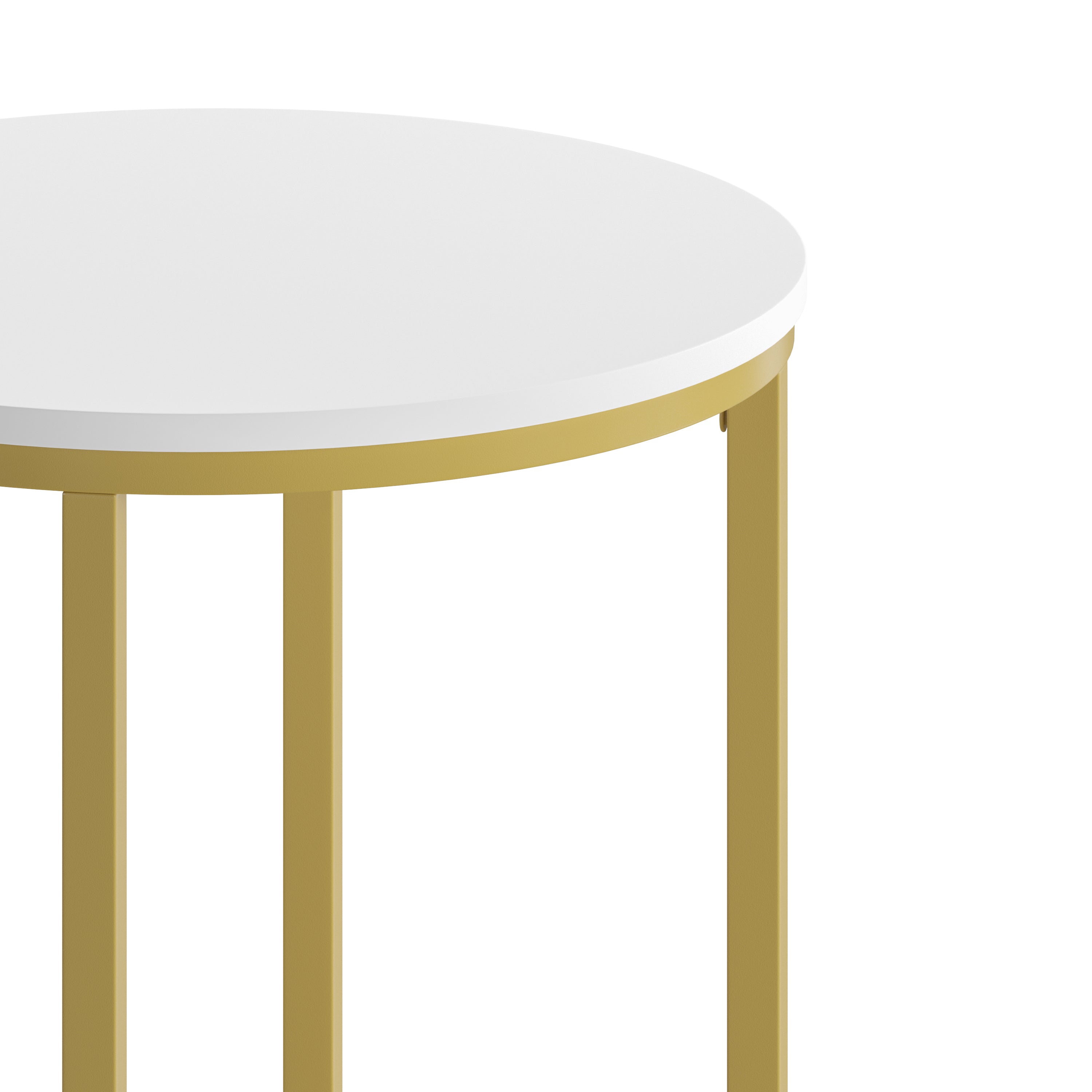 Hampstead Collection End Table - Modern White Finish Accent Table with Crisscross Brushed Gold Frame