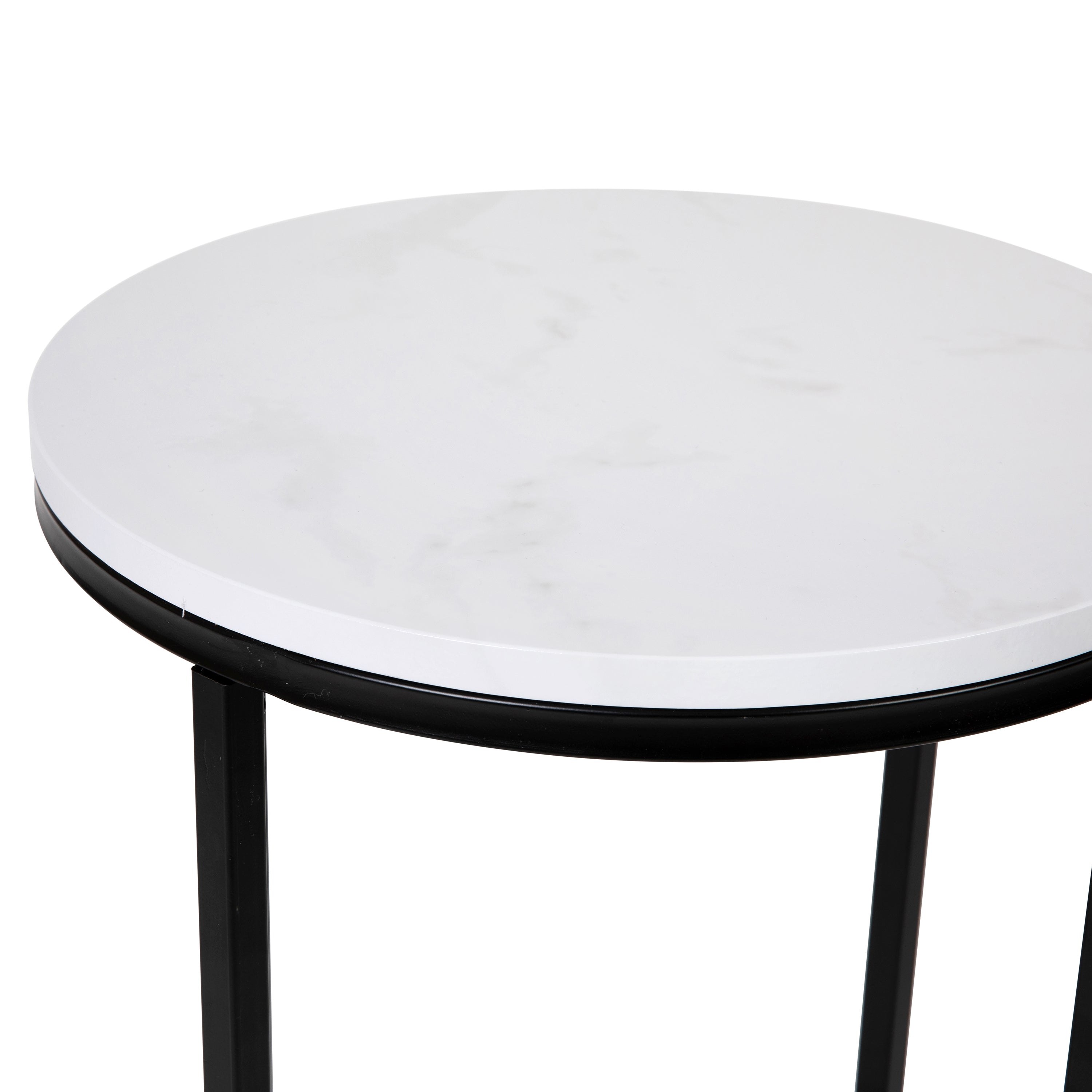 Hampstead Collection End Table - Modern White Marble Finish Accent Table with Crisscross Matte Black Frame
