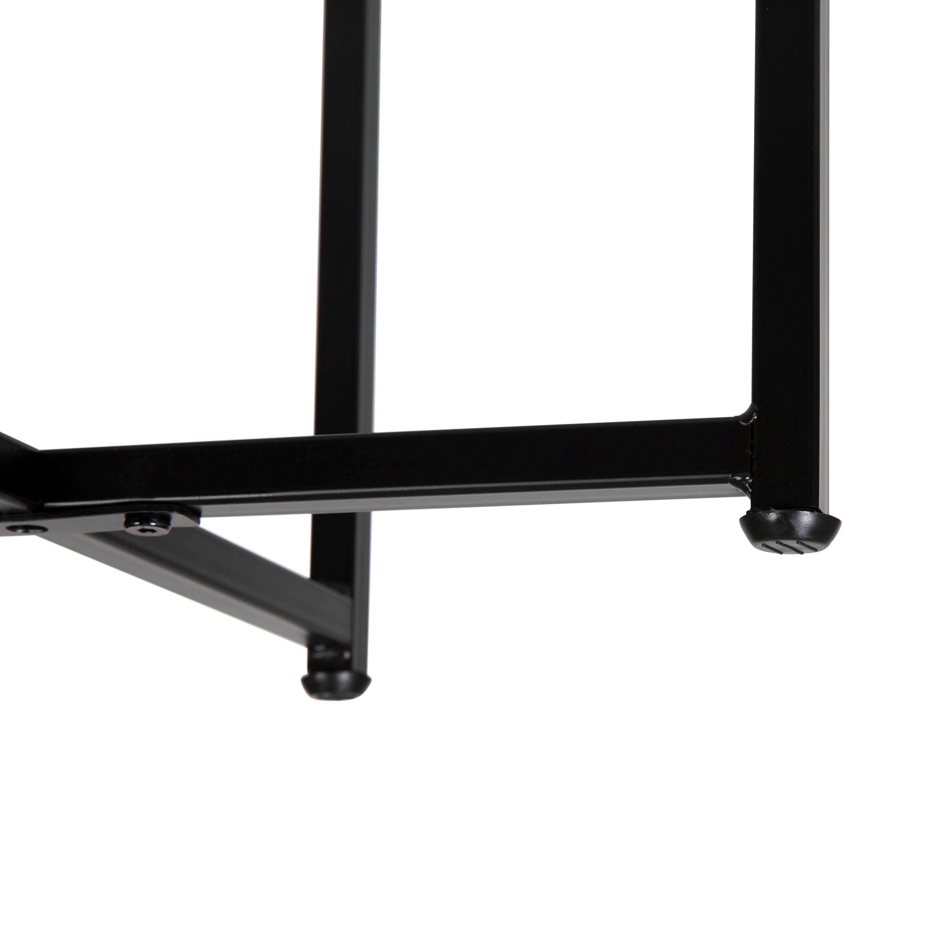 Hampstead Collection End Table - Modern White Marble Finish Accent Table with Crisscross Matte Black Frame
