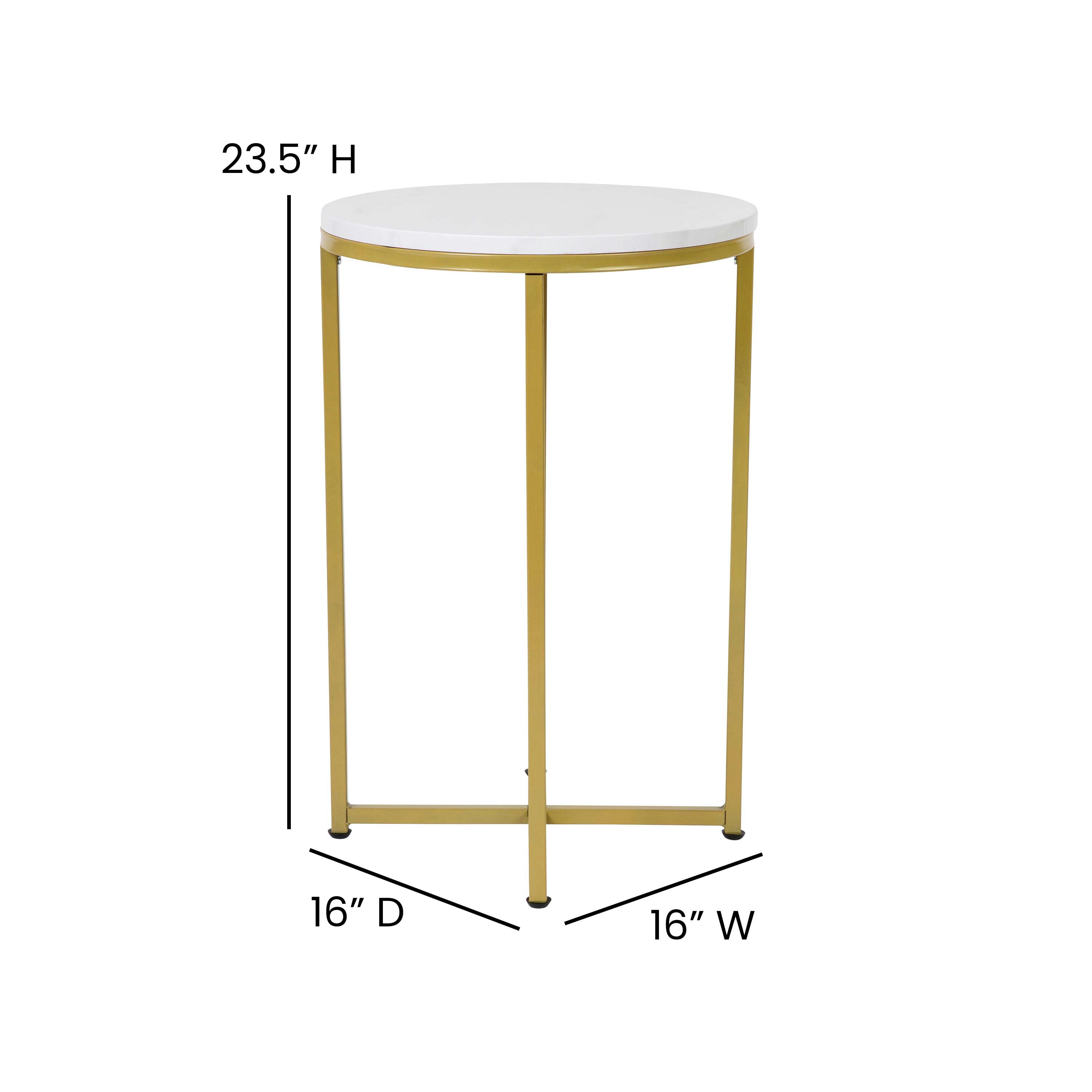 Hampstead Collection End Table - Modern White Marble Finish Accent Table with Crisscross Brushed Gold Frame