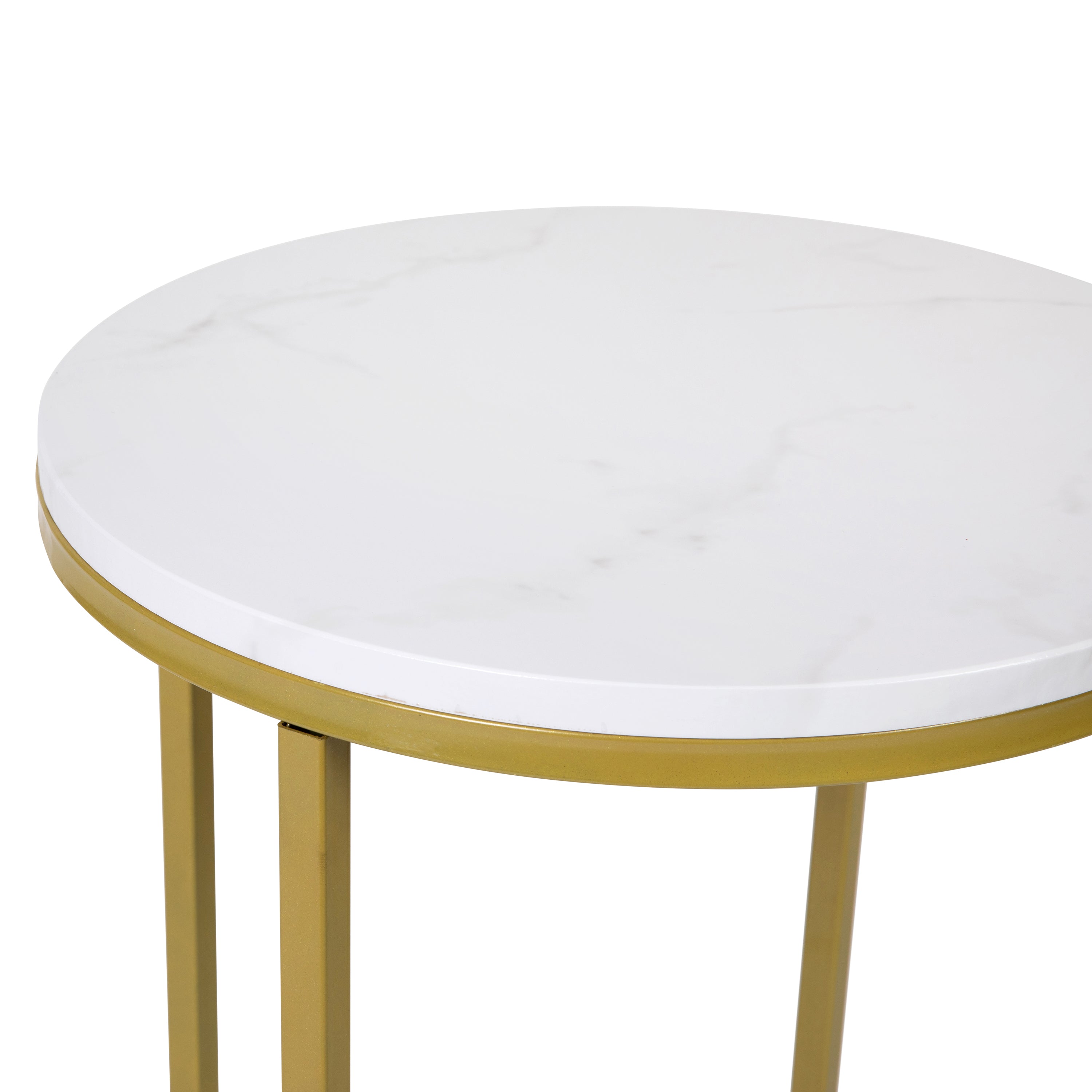 Hampstead Collection End Table - Modern White Marble Finish Accent Table with Crisscross Brushed Gold Frame