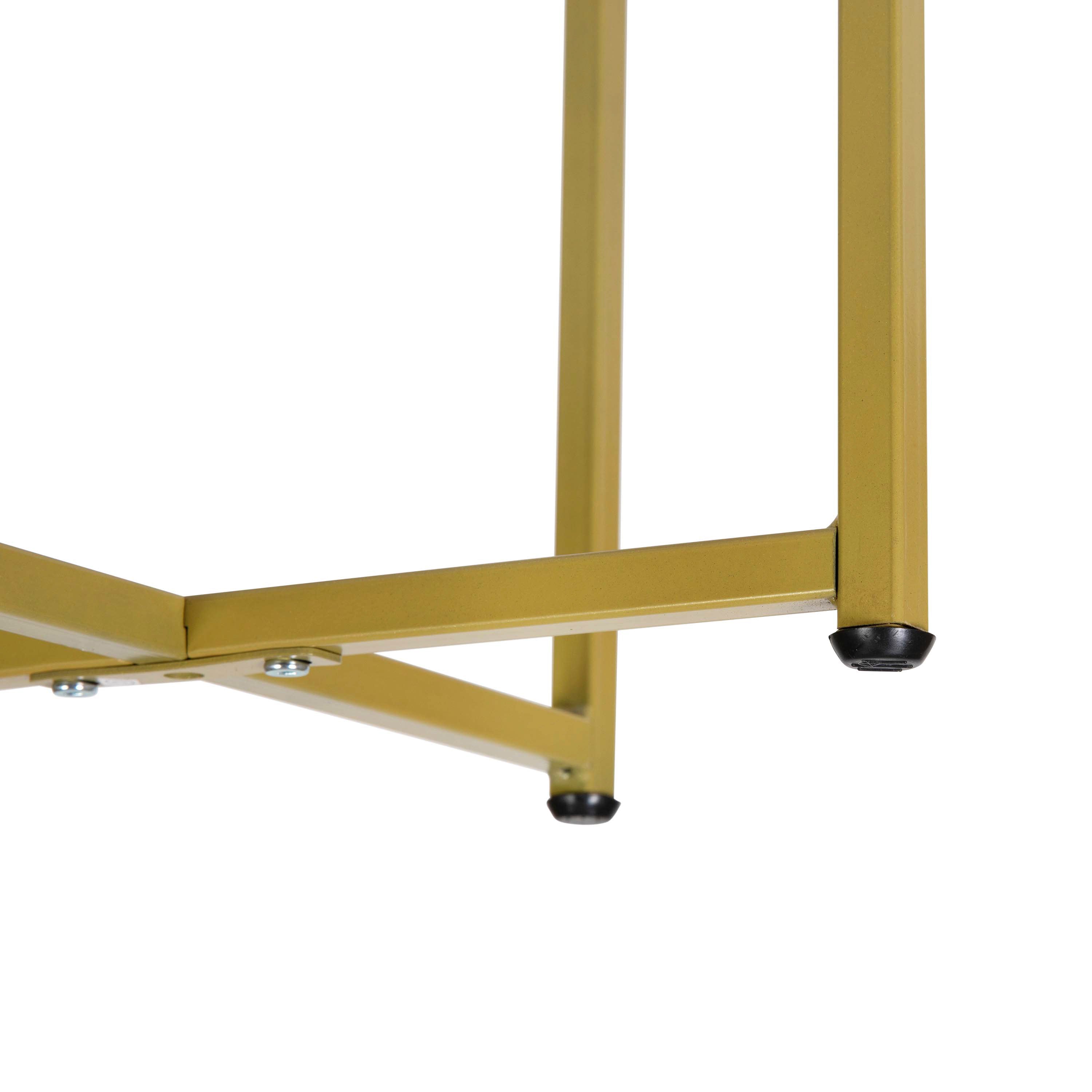 Hampstead Collection End Table - Modern White Marble Finish Accent Table with Crisscross Brushed Gold Frame
