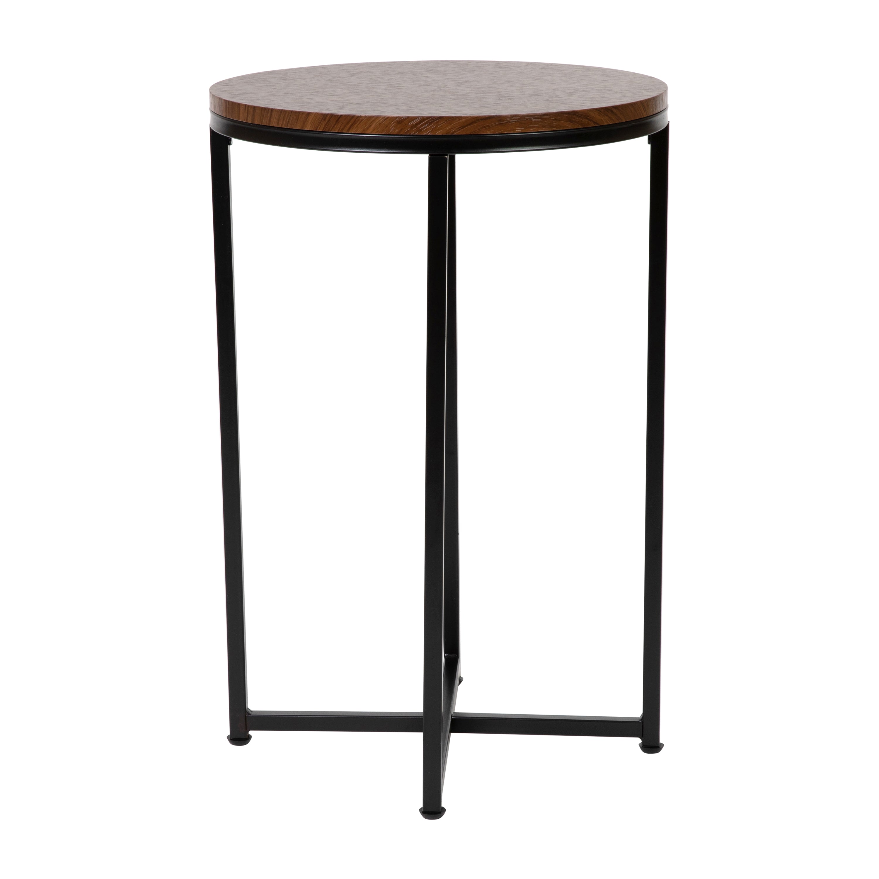 Hampstead Collection End Table - Modern Walnut Finish Accent Table with Crisscross Matte Black Frame
