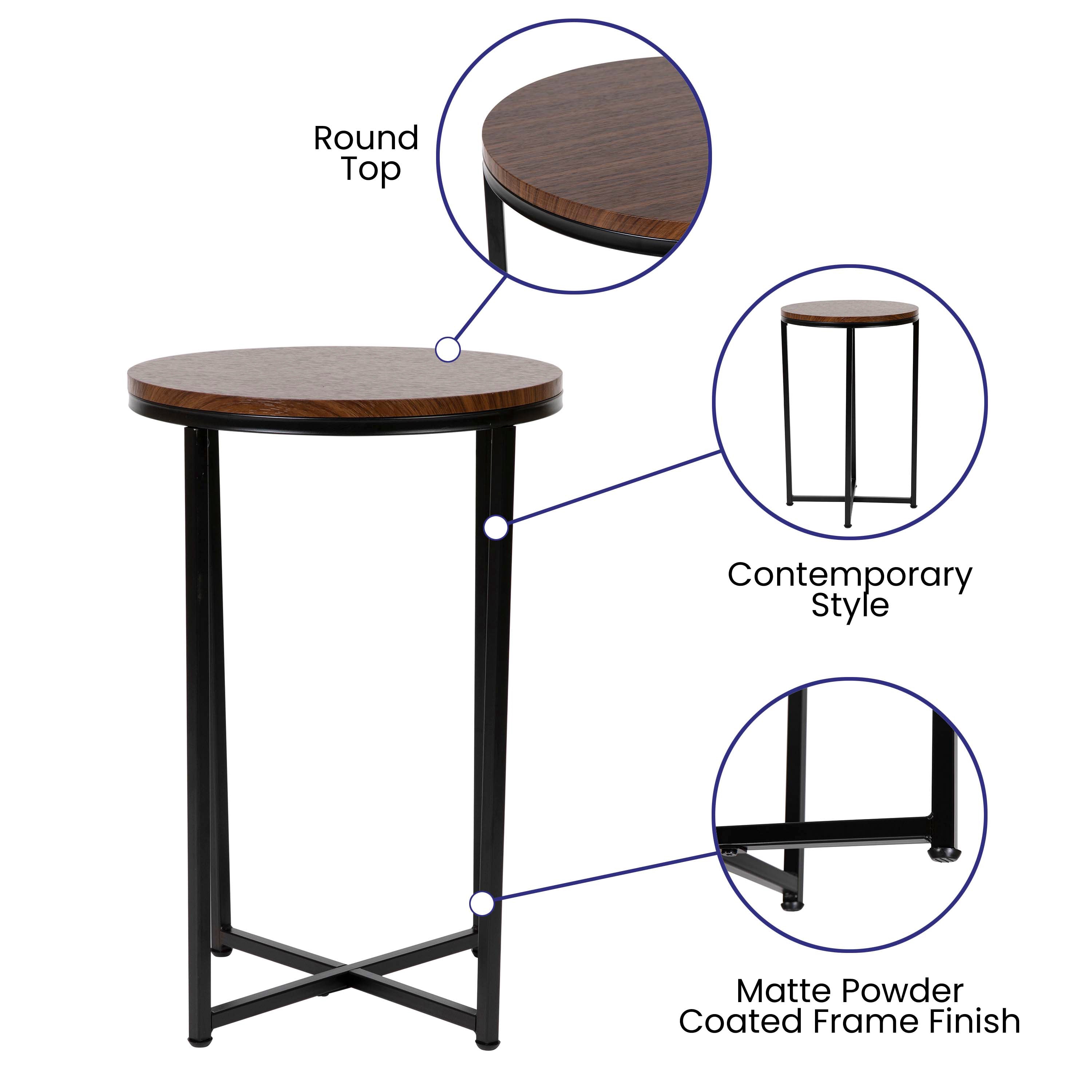 Hampstead Collection End Table - Modern Walnut Finish Accent Table with Crisscross Matte Black Frame