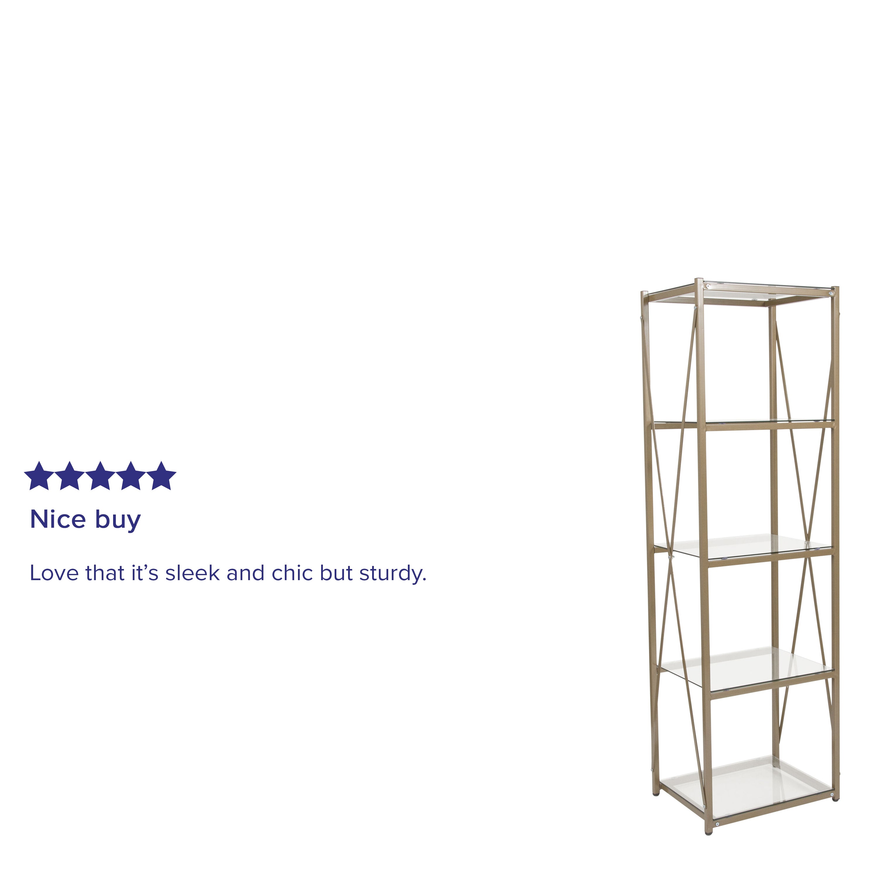 Mar Vista Collection 4 Shelf 64"H Cross Brace Glass Bookcase in Matte Gold