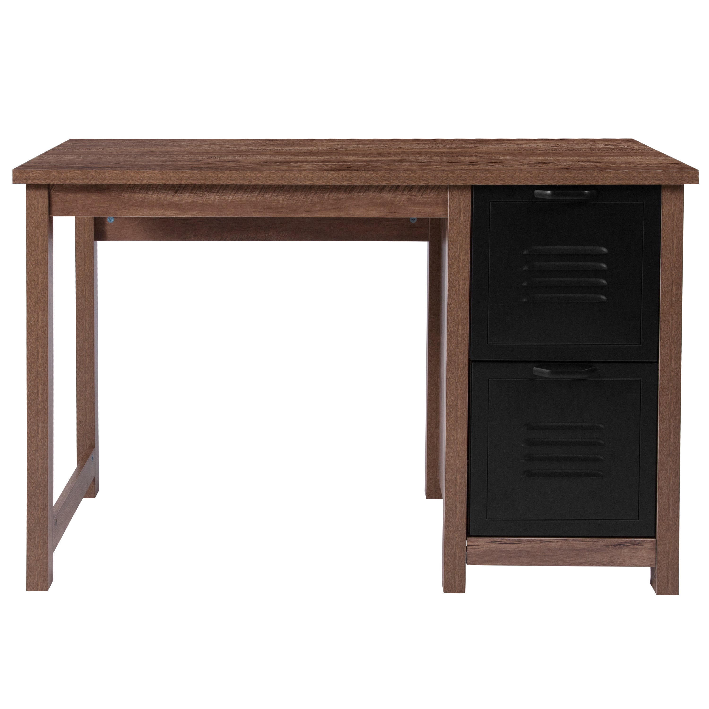 New Lancaster Collection Crosscut Oak Wood Grain Finish Computer Desk with Metal Drawers