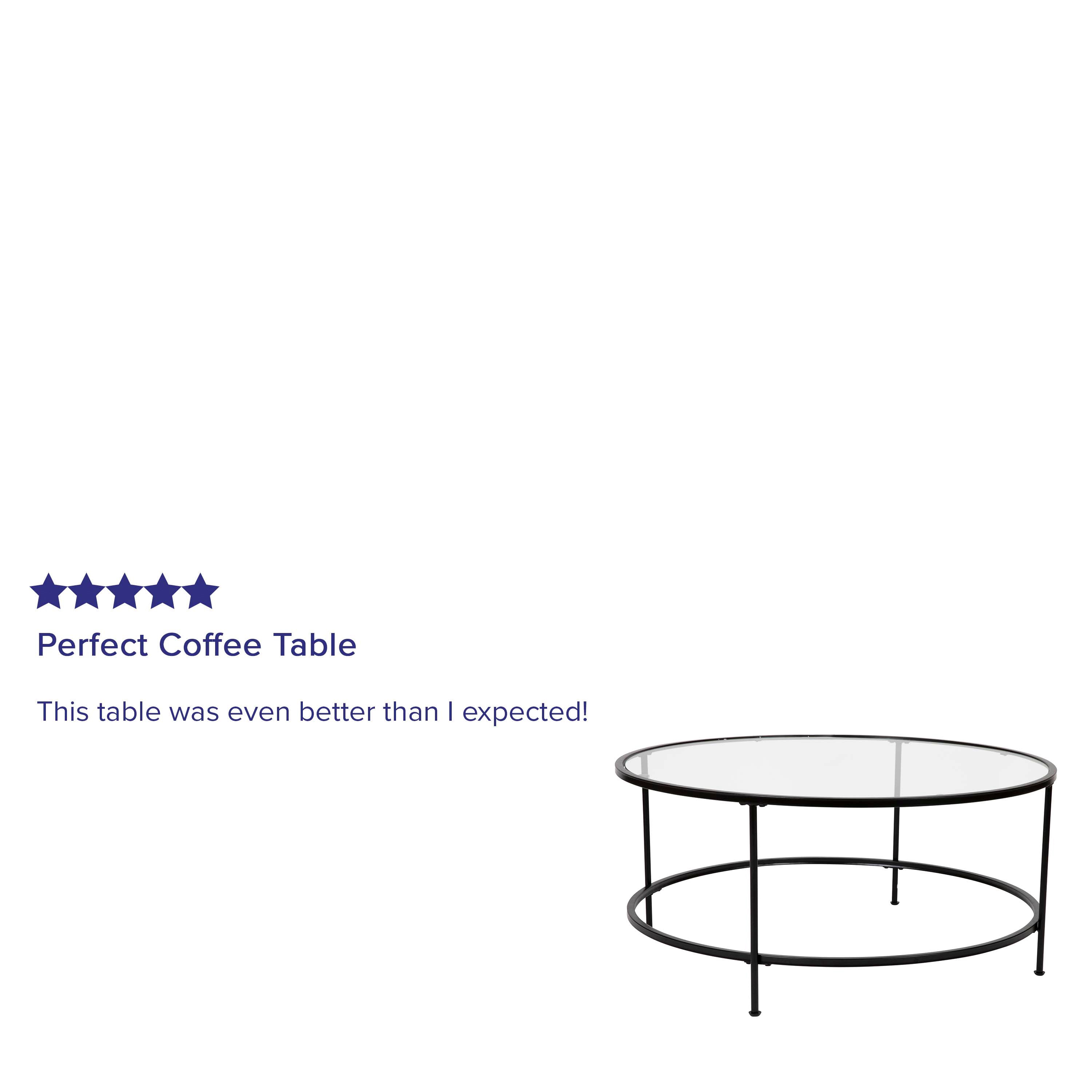 Astoria Collection Round Coffee Table - Modern Clear Glass Coffee Table with Matte Black Frame