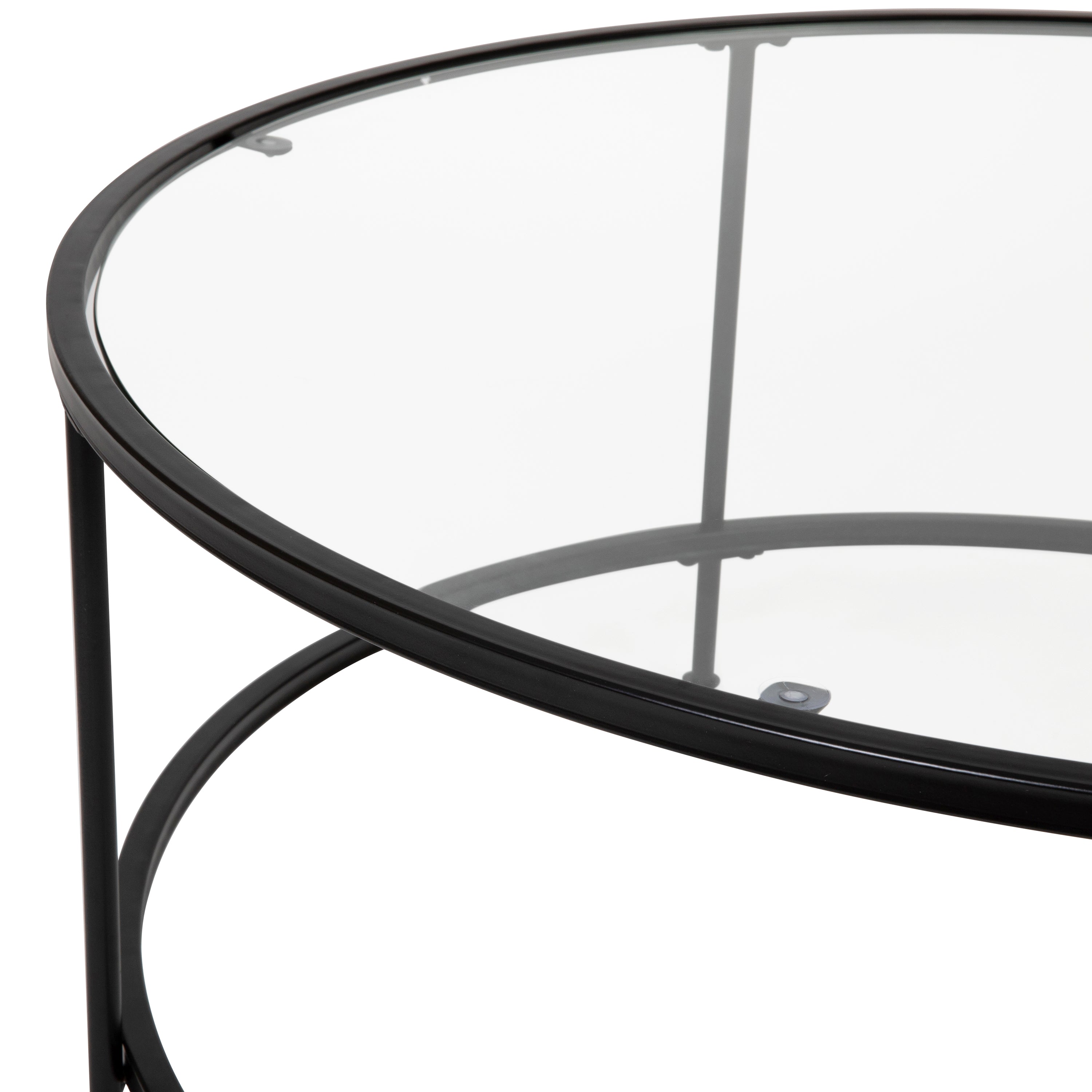 Astoria Collection Round Coffee Table - Modern Clear Glass Coffee Table with Matte Black Frame