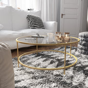 Astoria Collection Round Coffee Table - Modern Clear Glass Coffee Table with Brushed Gold Frame