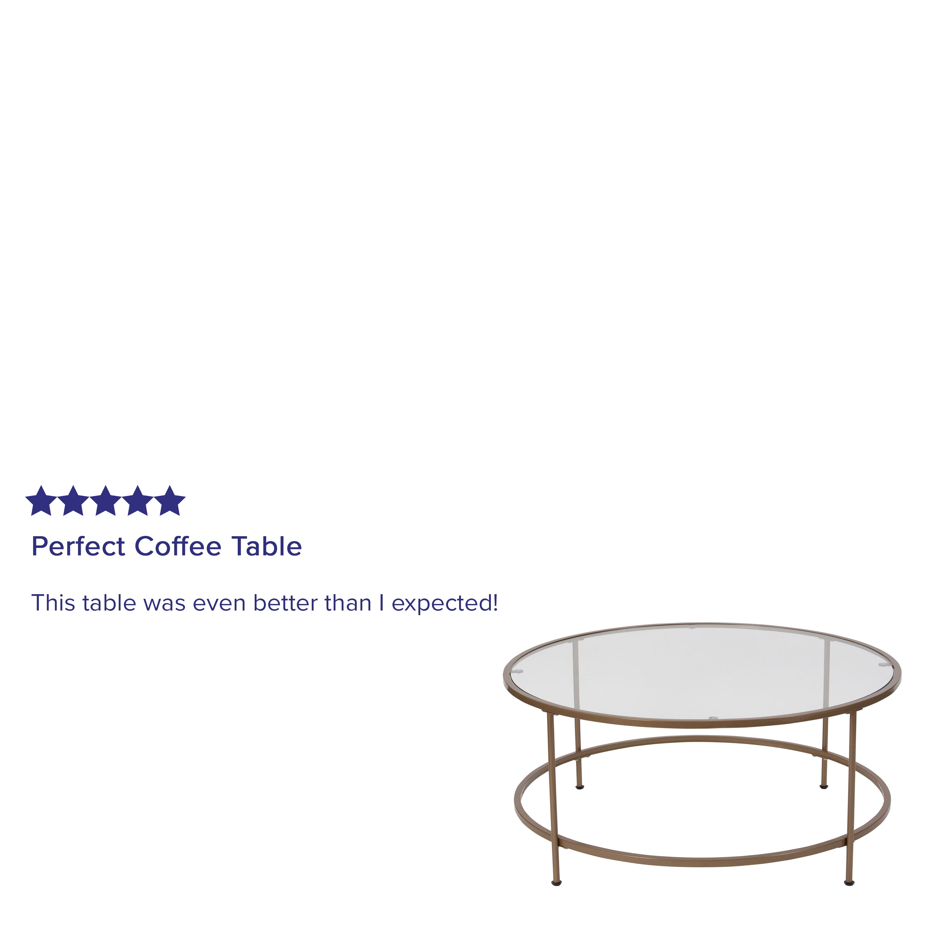 Astoria Collection Round Coffee Table - Modern Clear Glass Coffee Table with Brushed Gold Frame