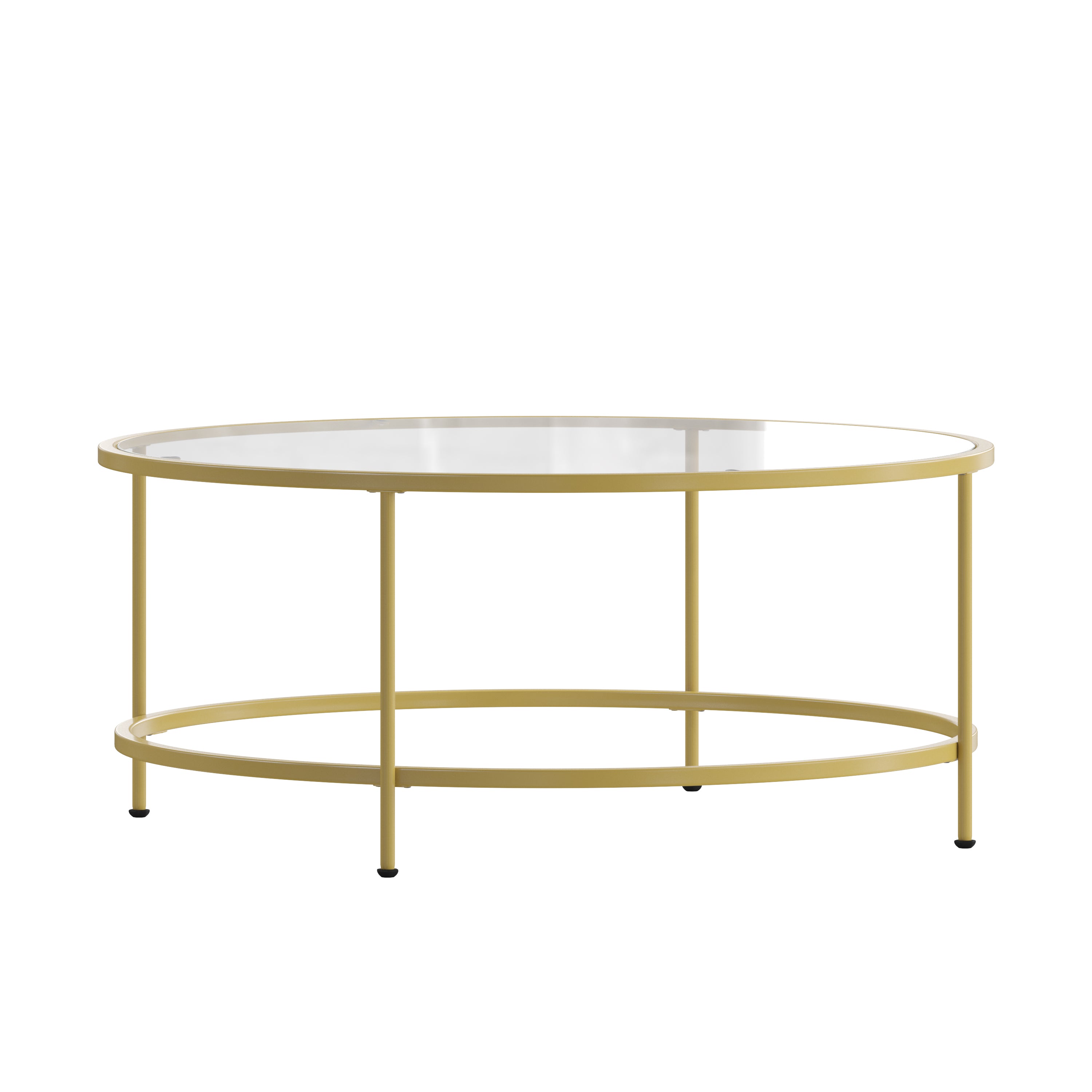 Astoria Collection Round Coffee Table - Modern Clear Glass Coffee Table with Brushed Gold Frame
