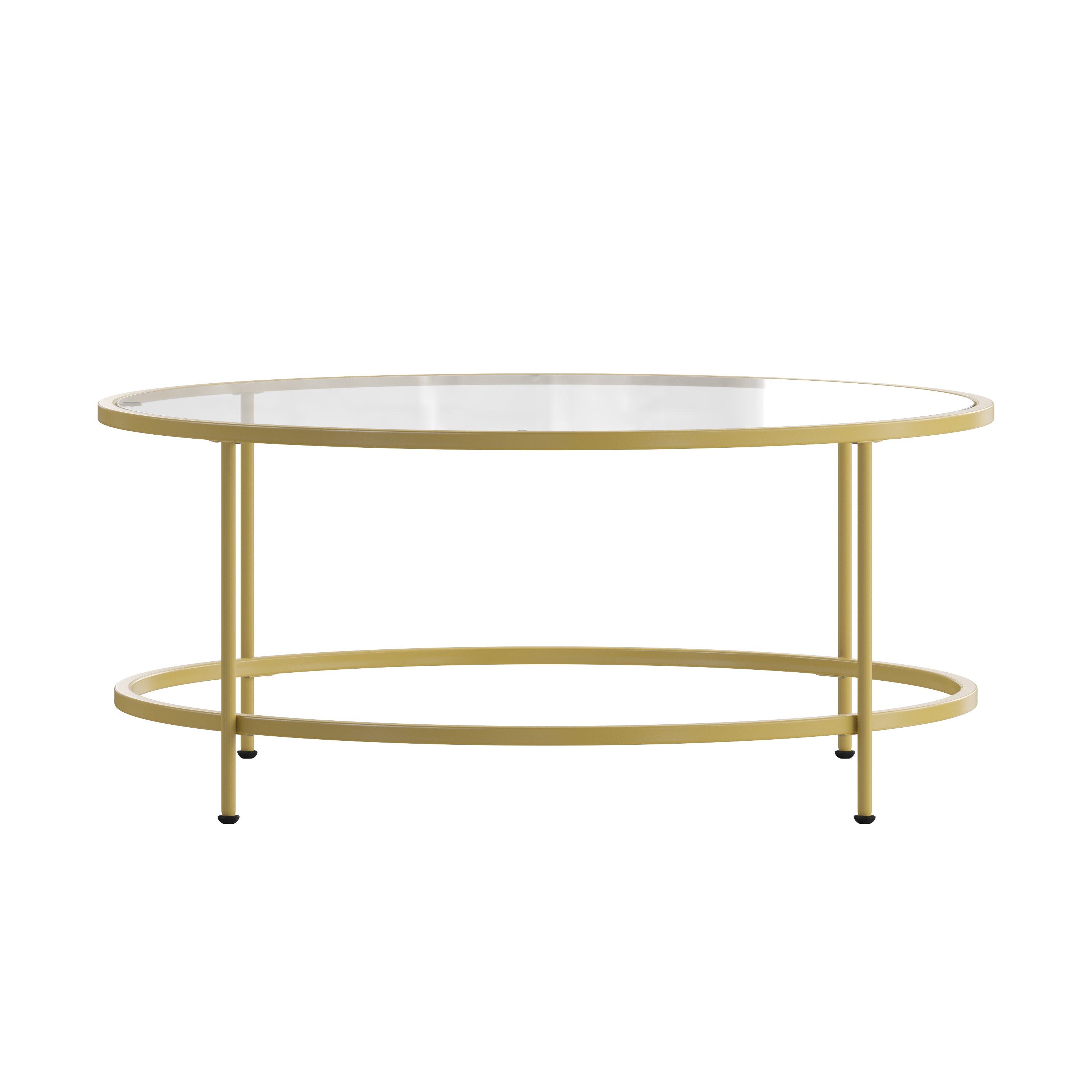 Astoria Collection Round Coffee Table - Modern Clear Glass Coffee Table with Brushed Gold Frame
