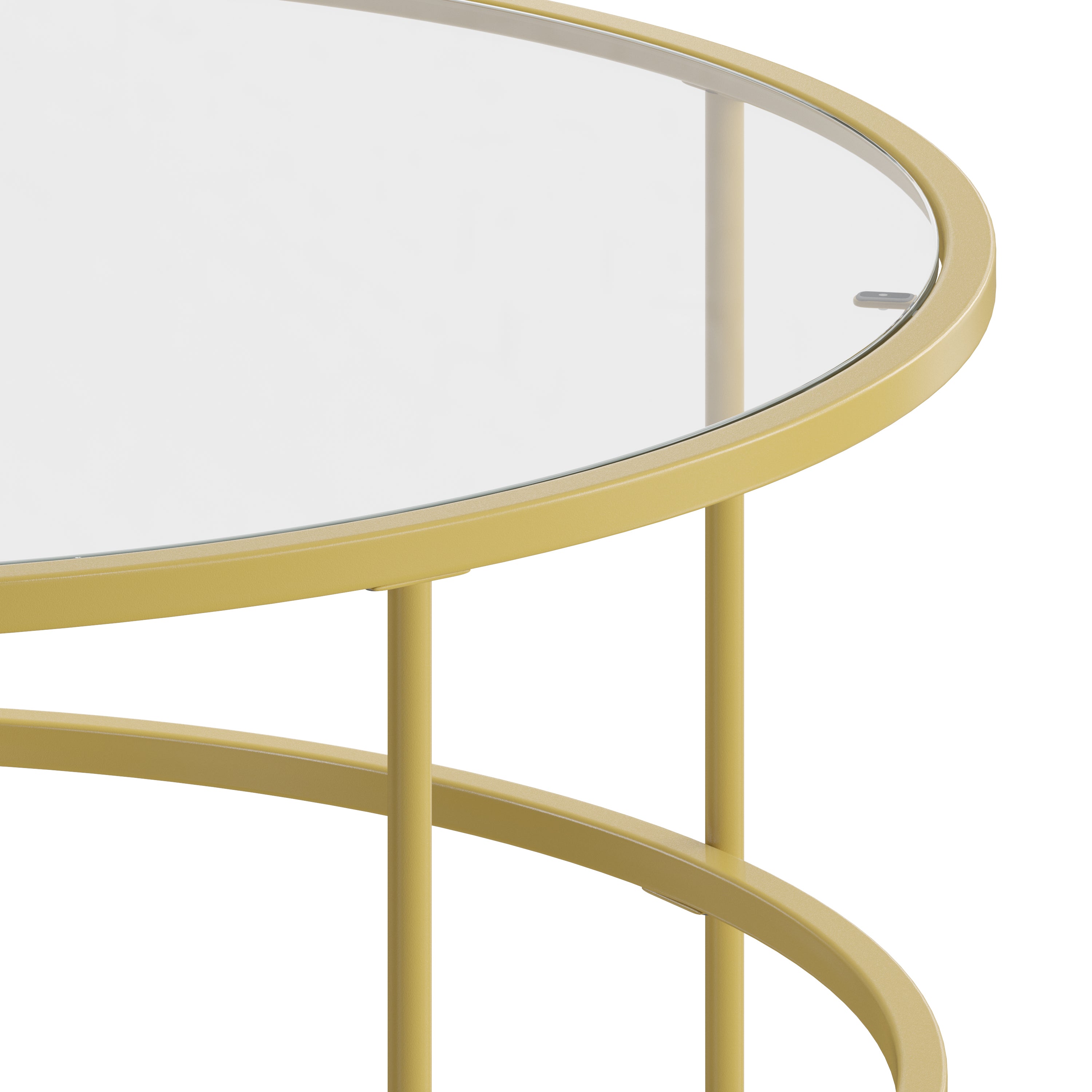 Astoria Collection Round Coffee Table - Modern Clear Glass Coffee Table with Brushed Gold Frame