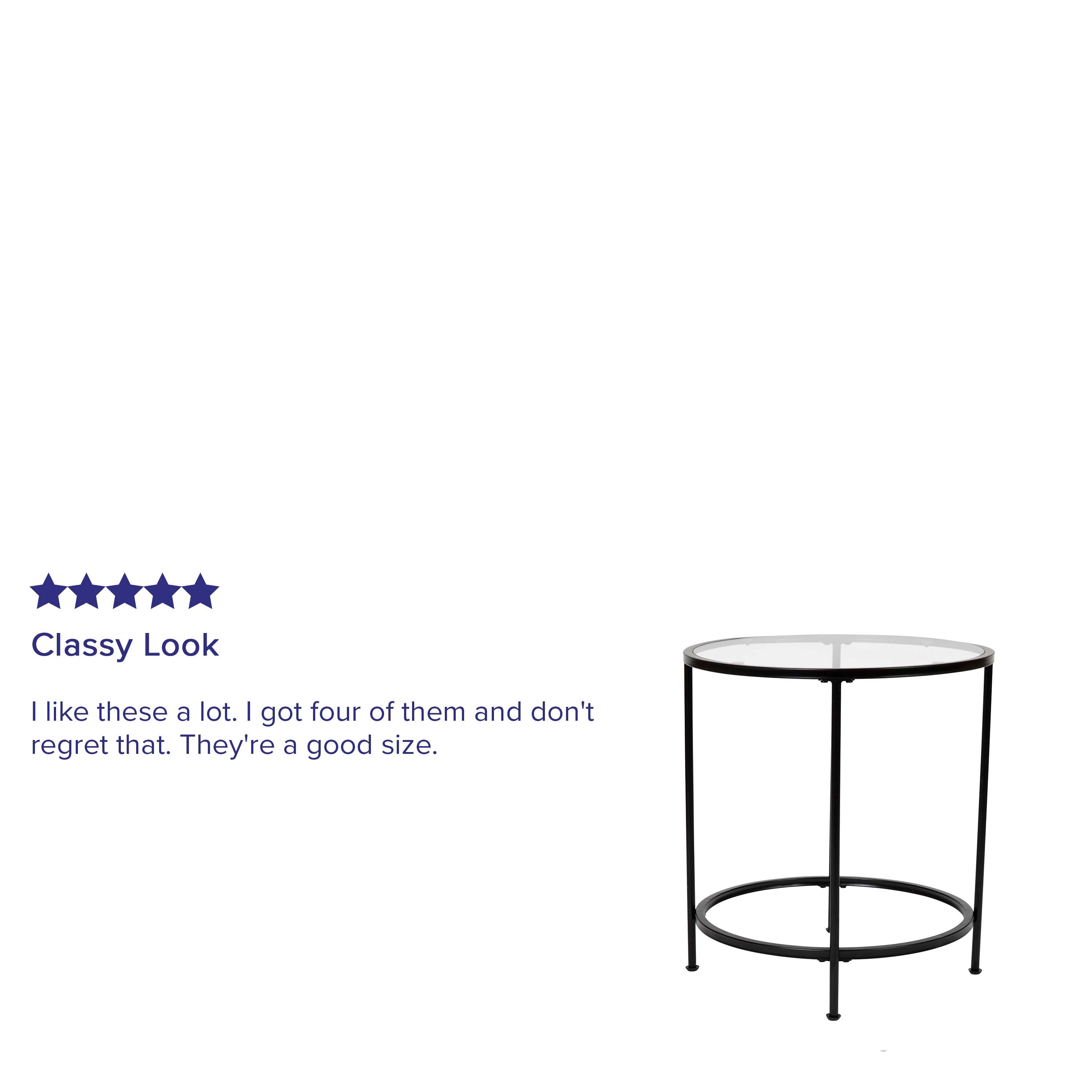Astoria Collection Round End Table - Modern Clear Glass Accent Table with Matte Black Frame