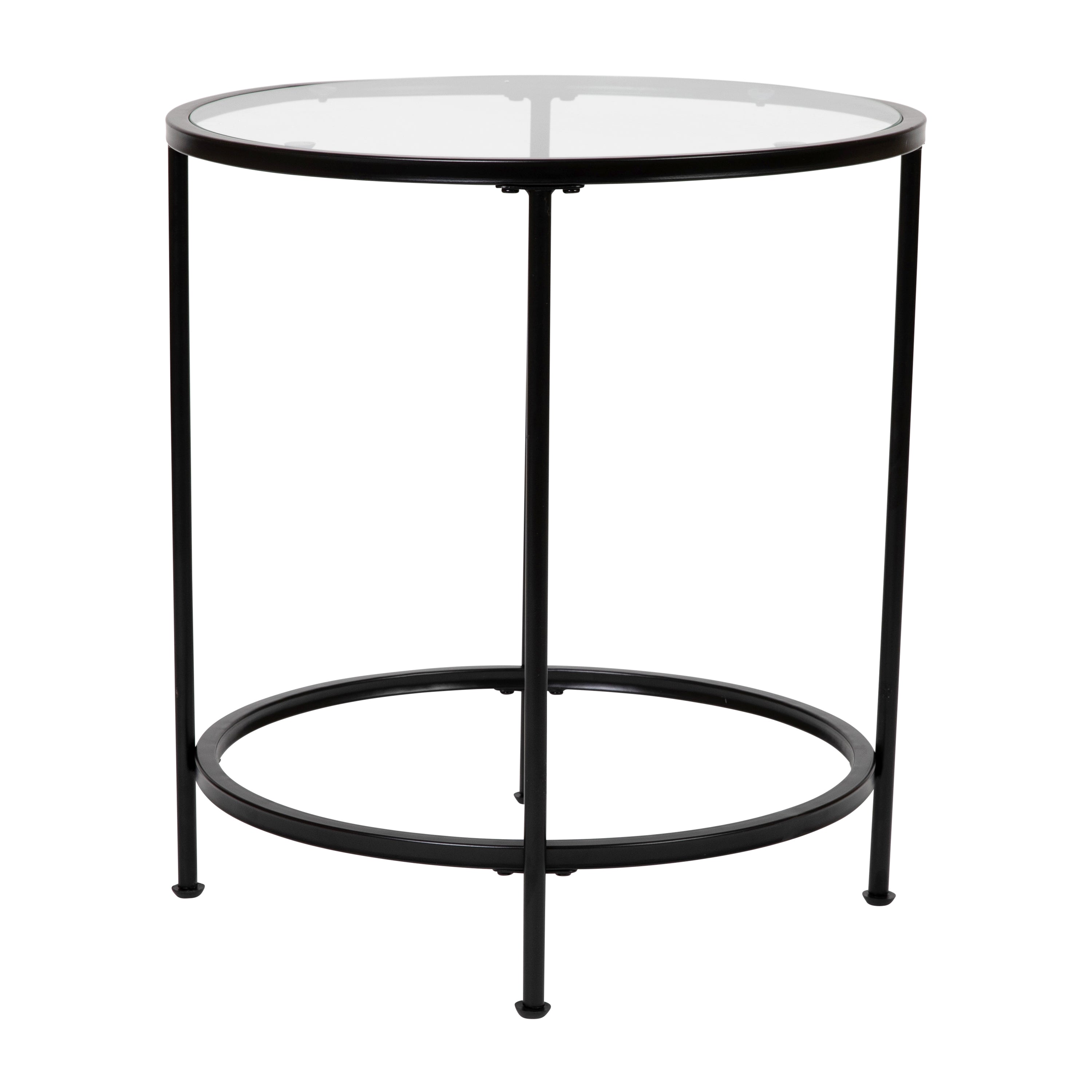 Astoria Collection Round End Table - Modern Clear Glass Accent Table with Matte Black Frame