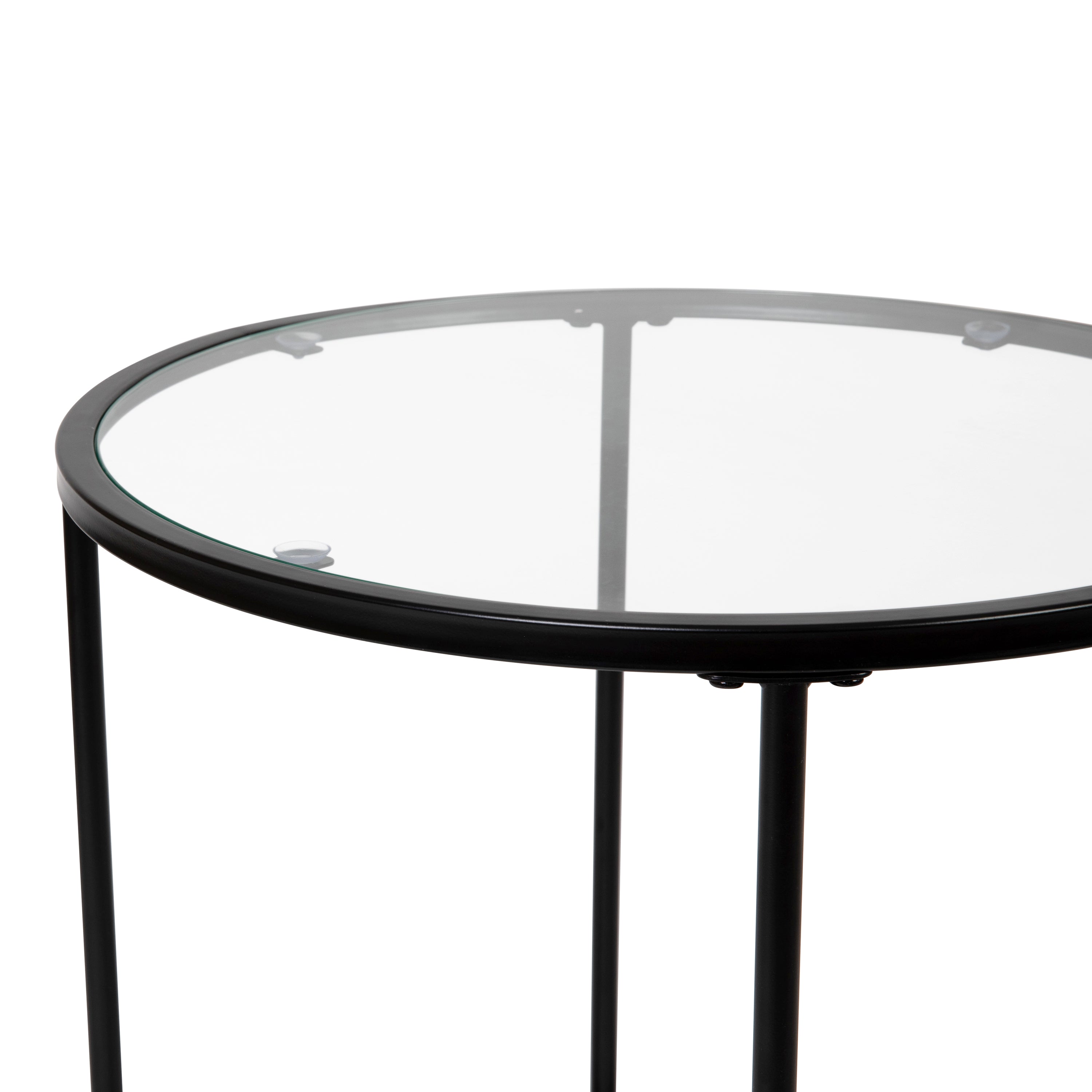 Astoria Collection Round End Table - Modern Clear Glass Accent Table with Matte Black Frame